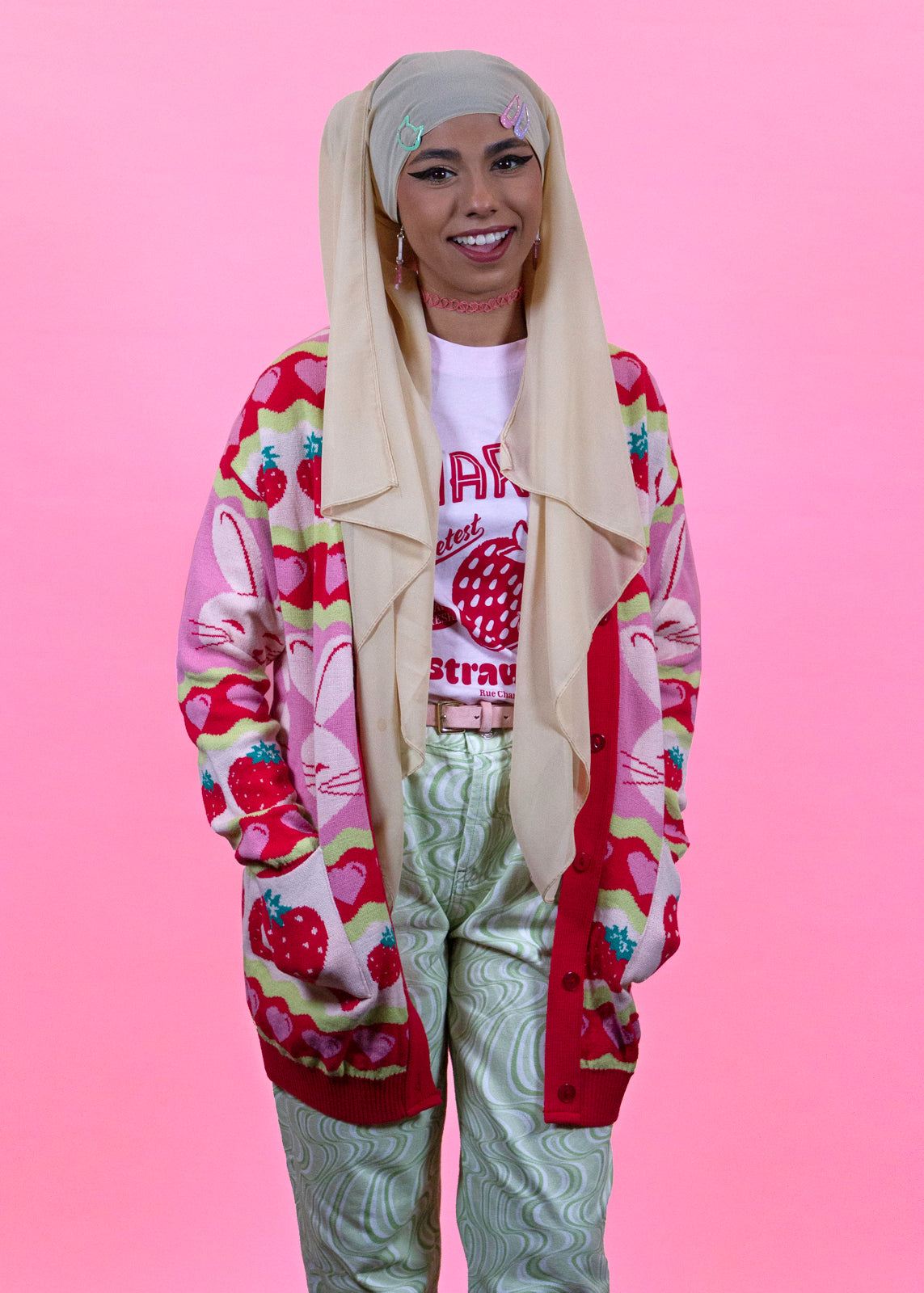 Home of Rainbows - Strawberry Rabbit Knit Cardigan