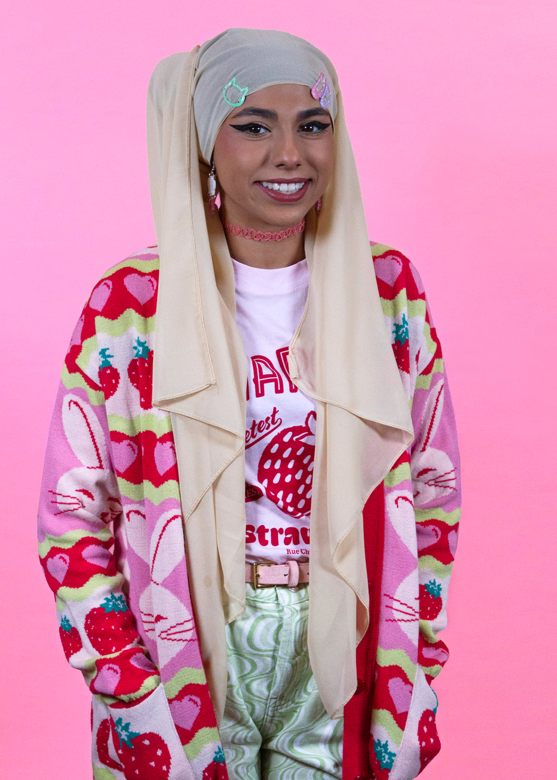 Home of Rainbows - Strawberry Rabbit Knit Cardigan