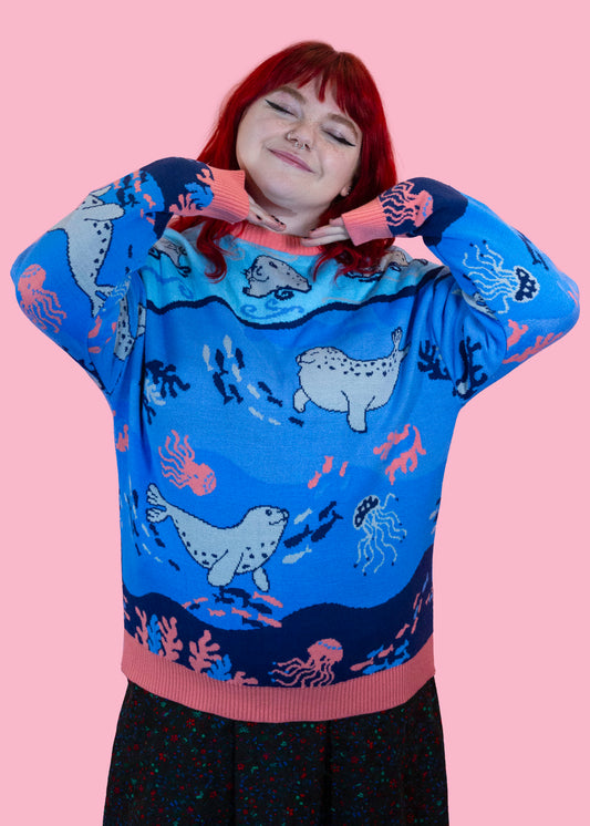 Home of Rainbows - Playful Seals Knit Jumper