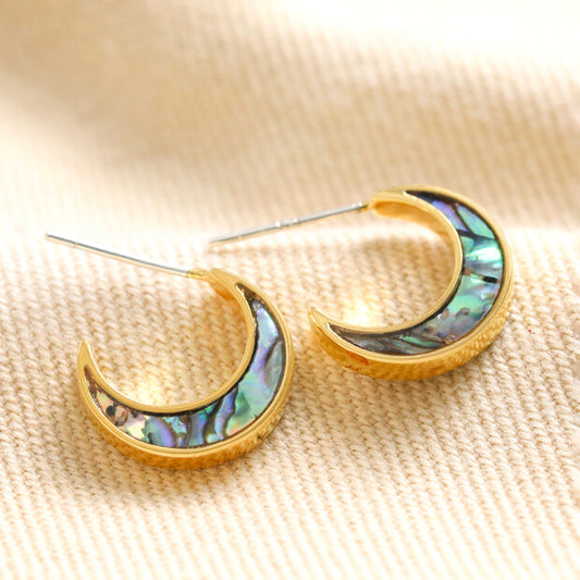 Lisa Angel -  Shell Crescent Moon Hoop Earrings in Gold