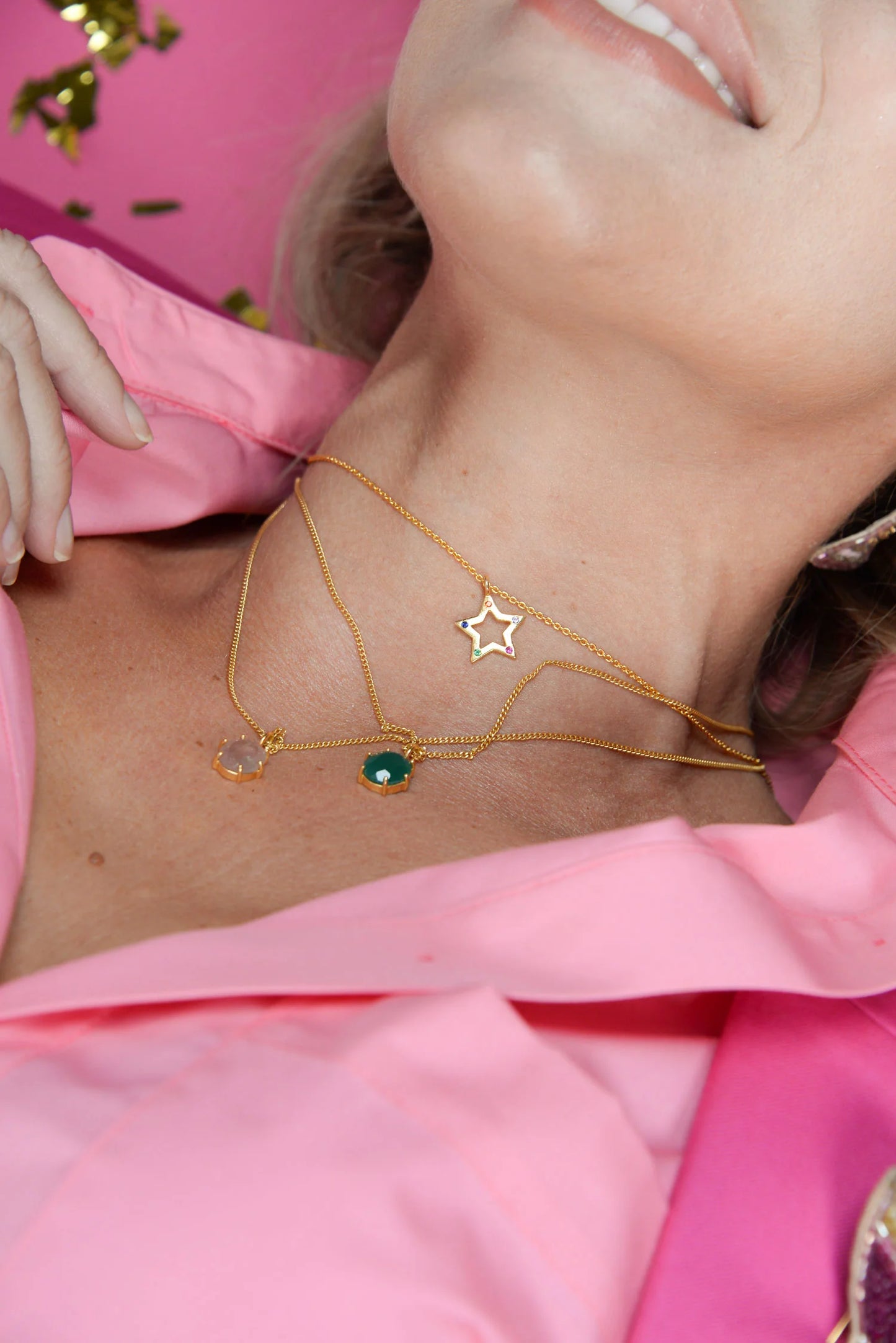 My Doris - Gold Star Drop Necklace with Rainbow Crystals
