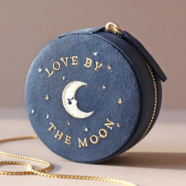 Lisa Angel - Sun and Moon Embroidered Round Jewellery Case in Navy