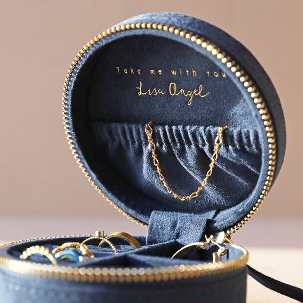 Lisa Angel - Sun and Moon Embroidered Round Jewellery Case in Navy