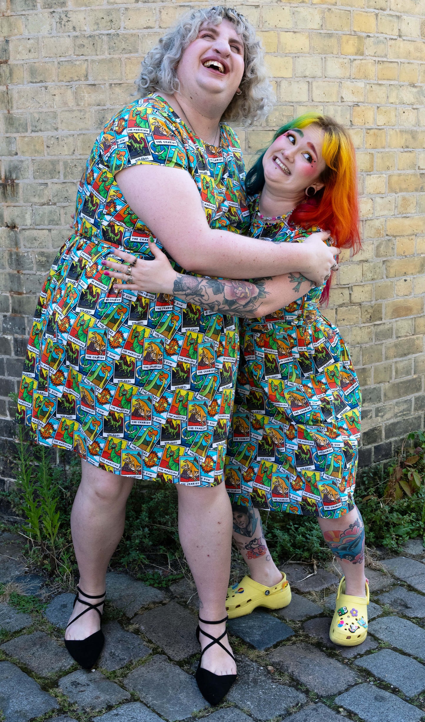 Run & Fly - Tarot Dinosaurs Stretch Belted Tea Dress with Pockets