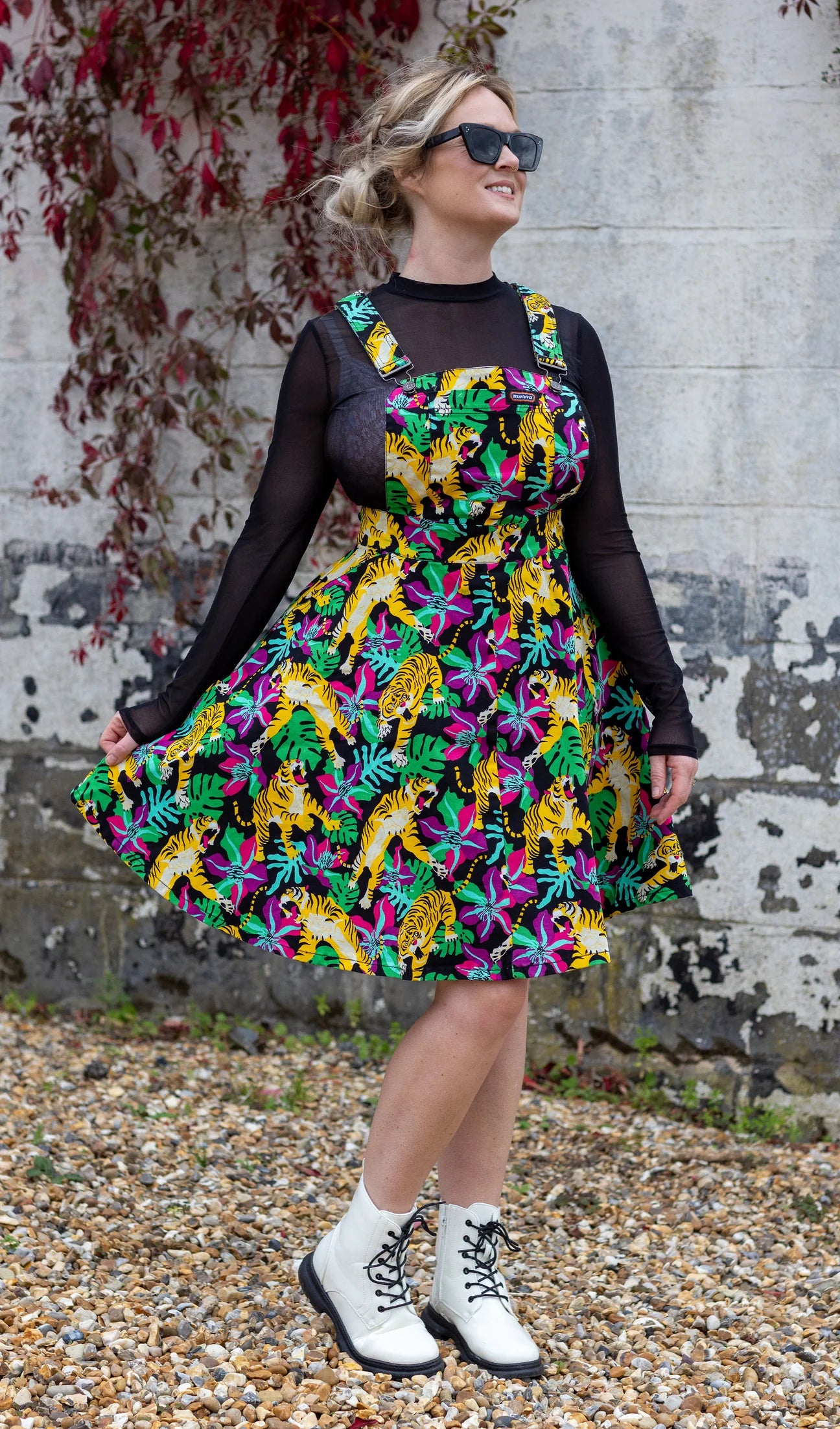 Run Fly Black Tiger Lily Flared Pinafore Dress