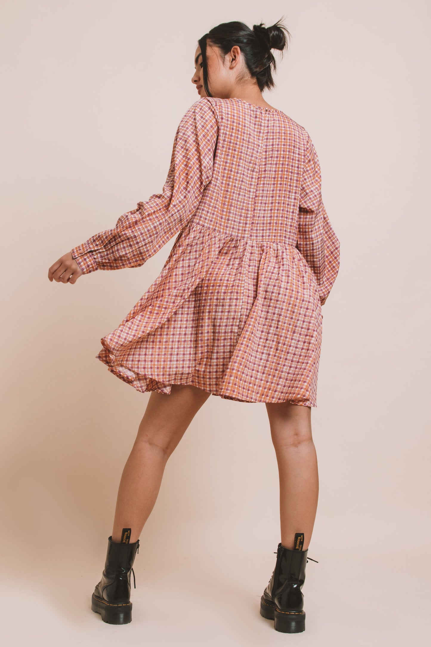 Daisy Street - Pink & Orange Check Print Smock Dress