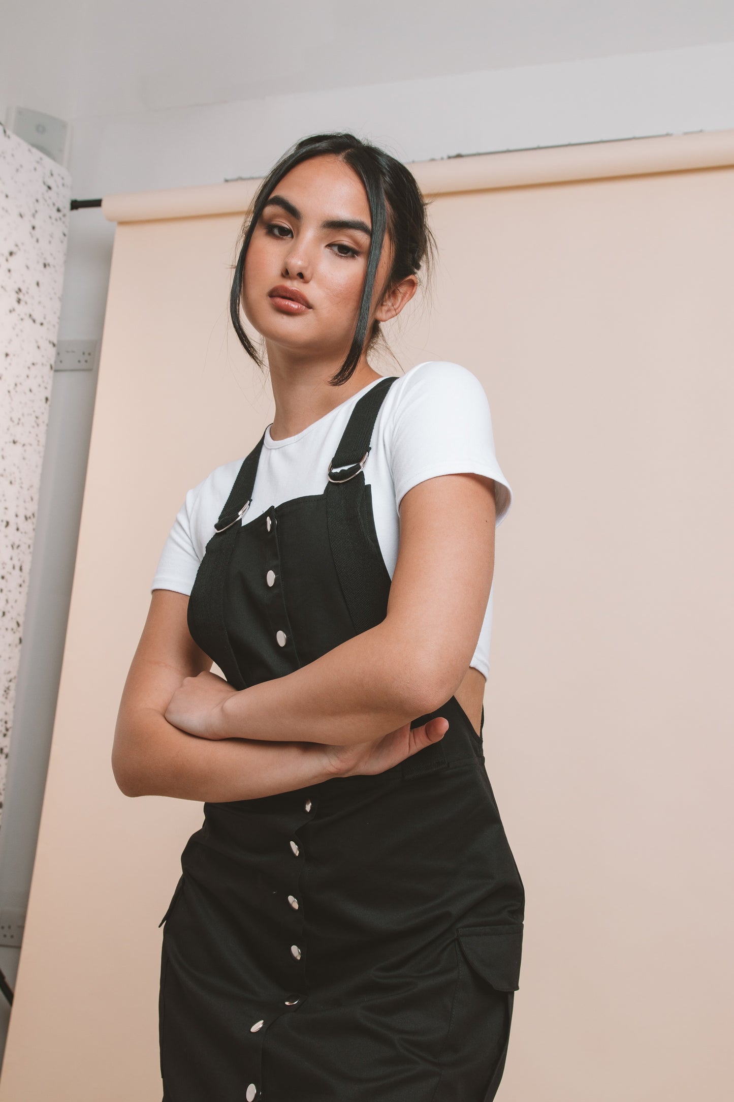 Daisy Street - Black Cotton Twill Pinafore