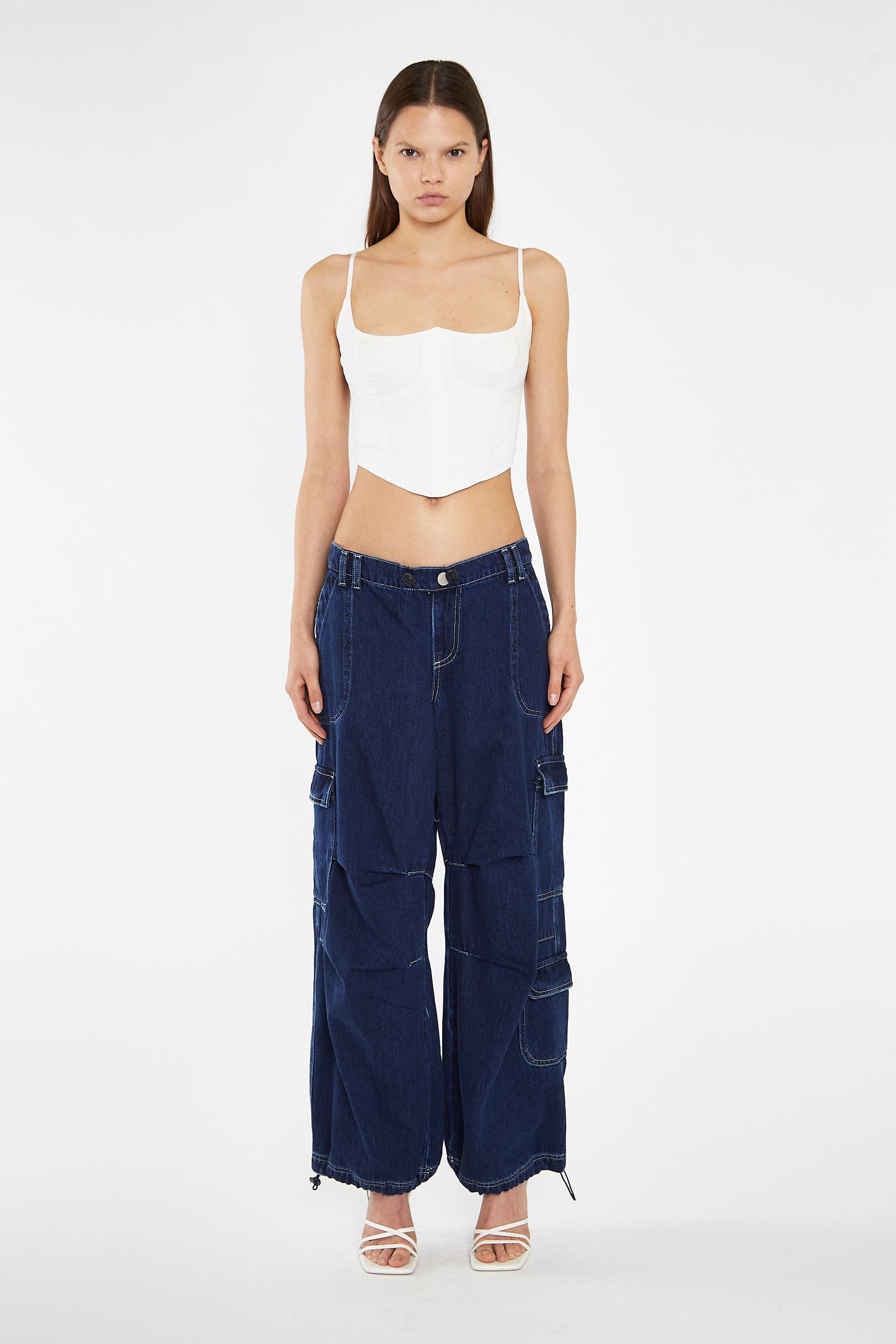 Glamorous - Wide Leg Denim Indigo Cargo Jeans