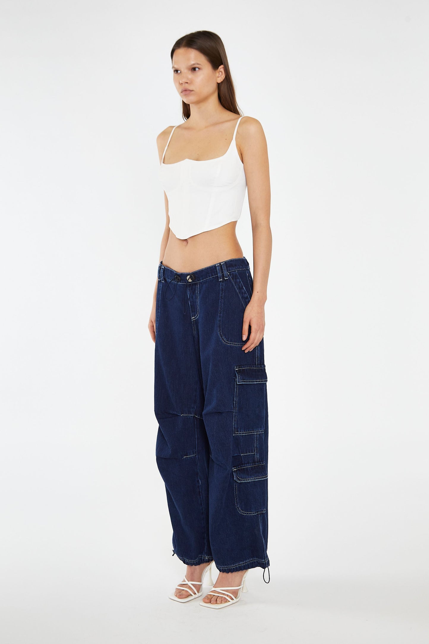 Glamorous - Wide Leg Denim Indigo Cargo Jeans