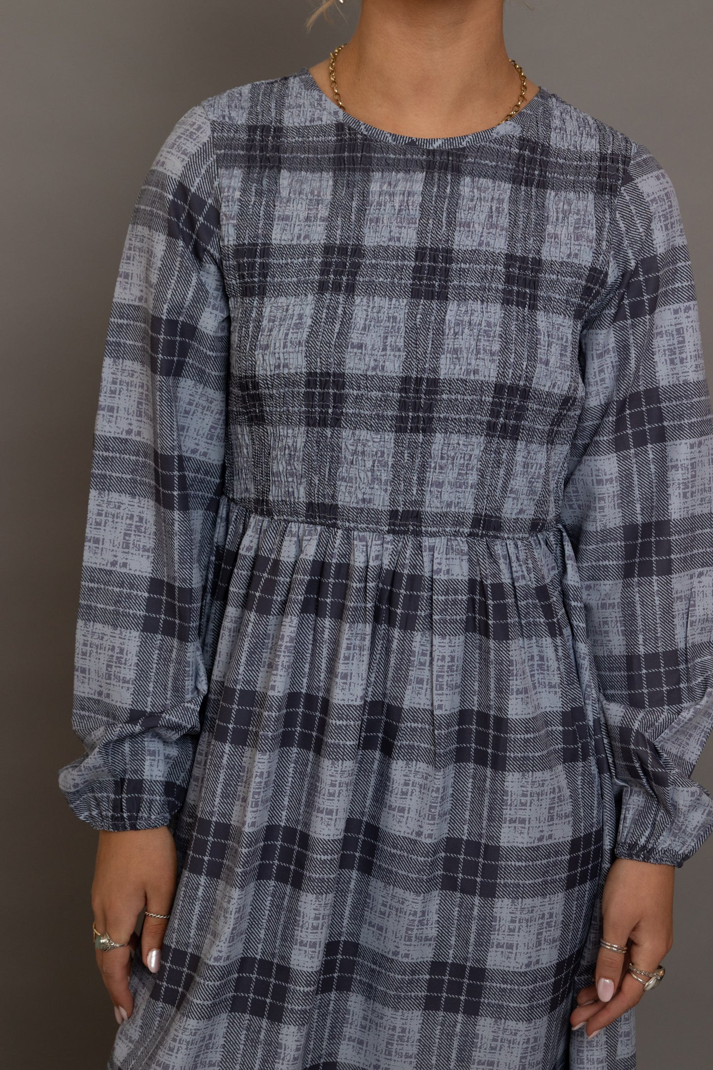 Daisy Street - Checked Print Midaxi Long Sleeved Smock Dress