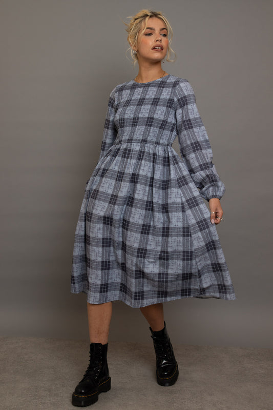 Daisy Street - Checked Print Midaxi Long Sleeved Smock Dress