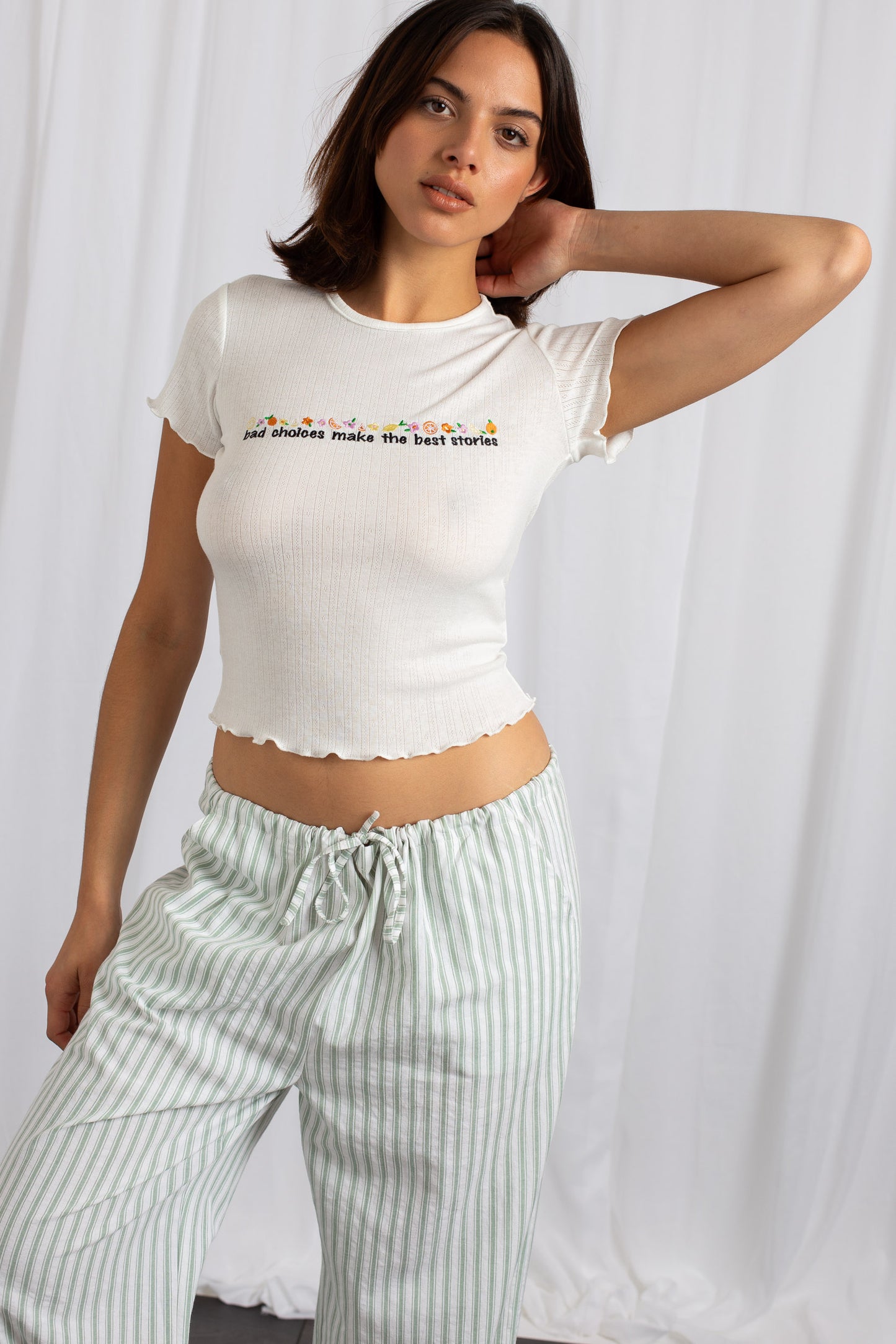 Daisy Street - 'Bad Choices' Embroidered Fruit Baby Tee