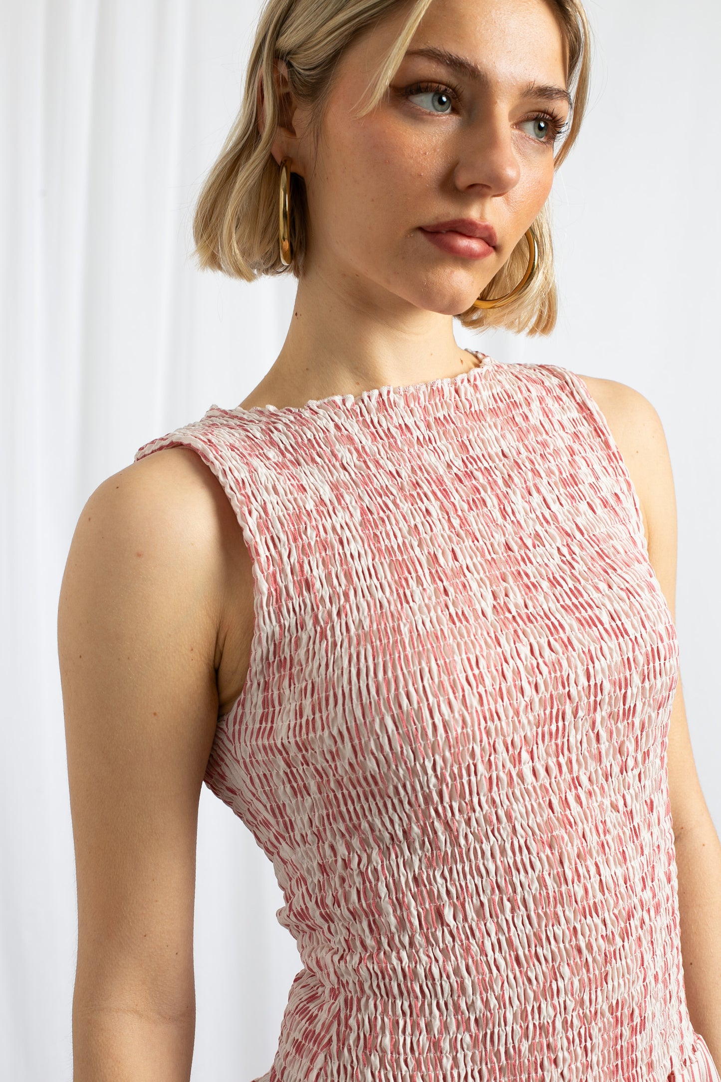 Daisy Street - Drop Waist Shirred Midaxi Dress in Red Stripe