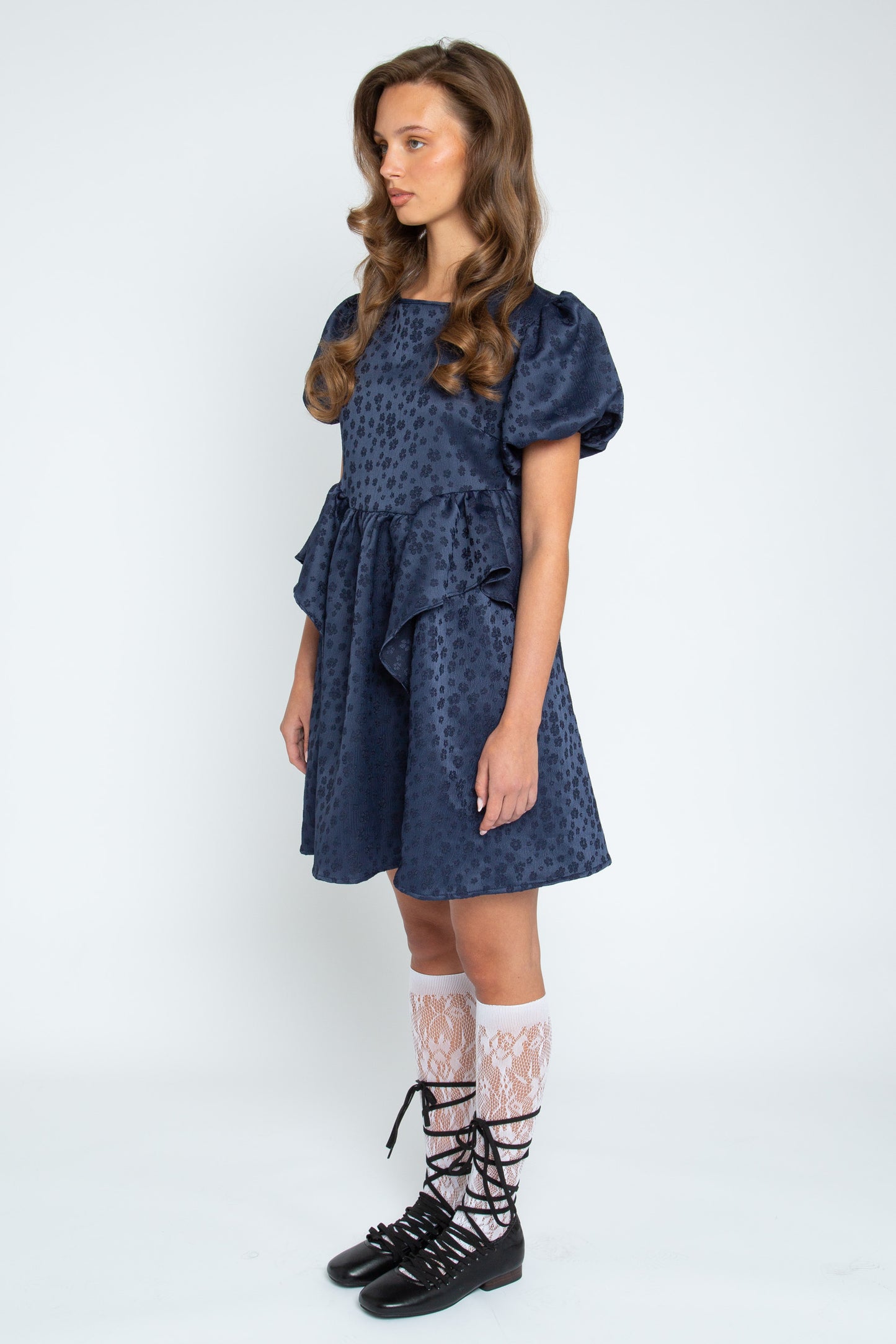 Daisy Street - Navy Blue Flower Satin Tilda Dress