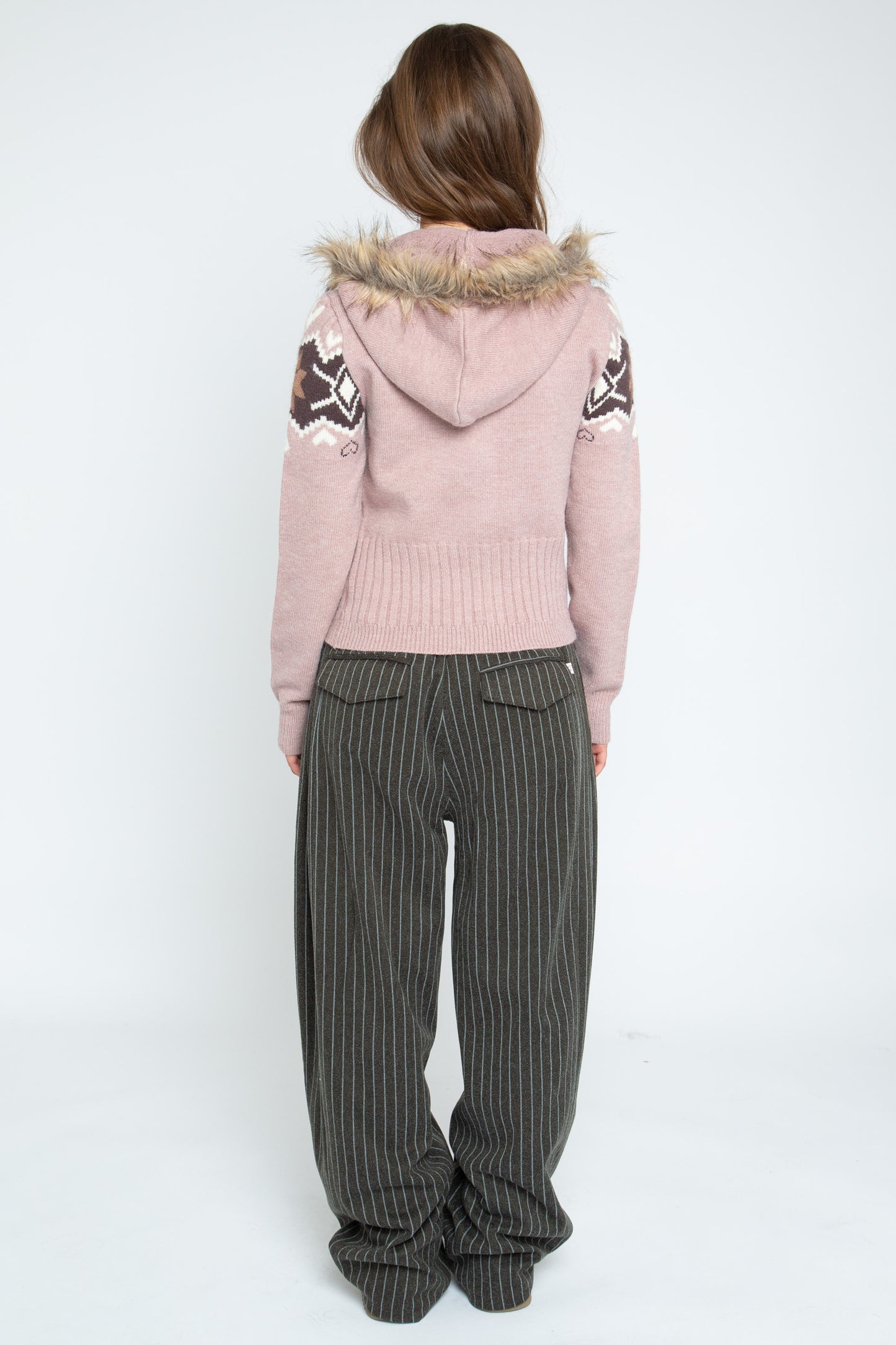 Daisy Street - Dusky Pink Hooded Lottie Zip-through Knit