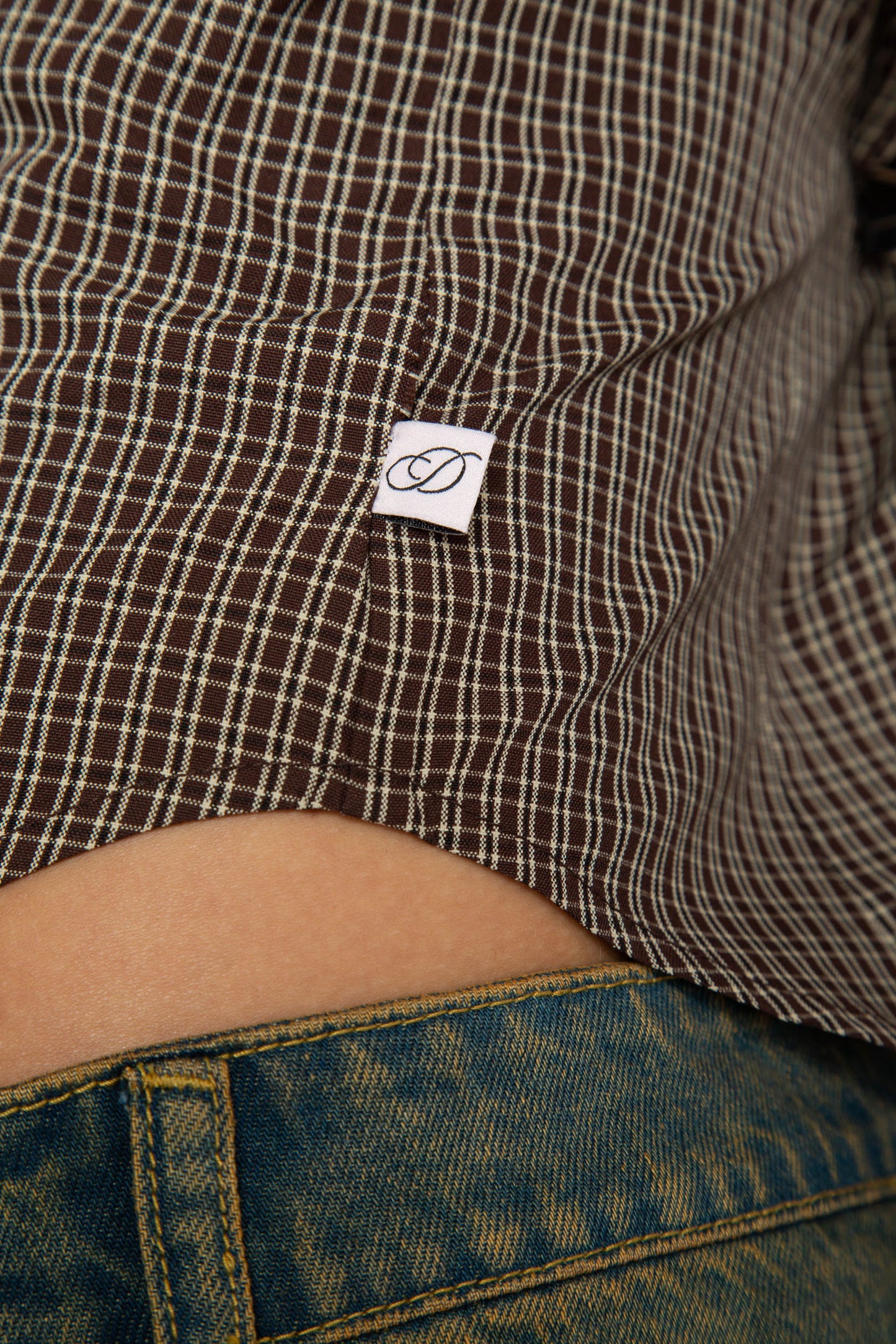 Daisy Street - Brown Check Ribbon Frill Maple Shirt