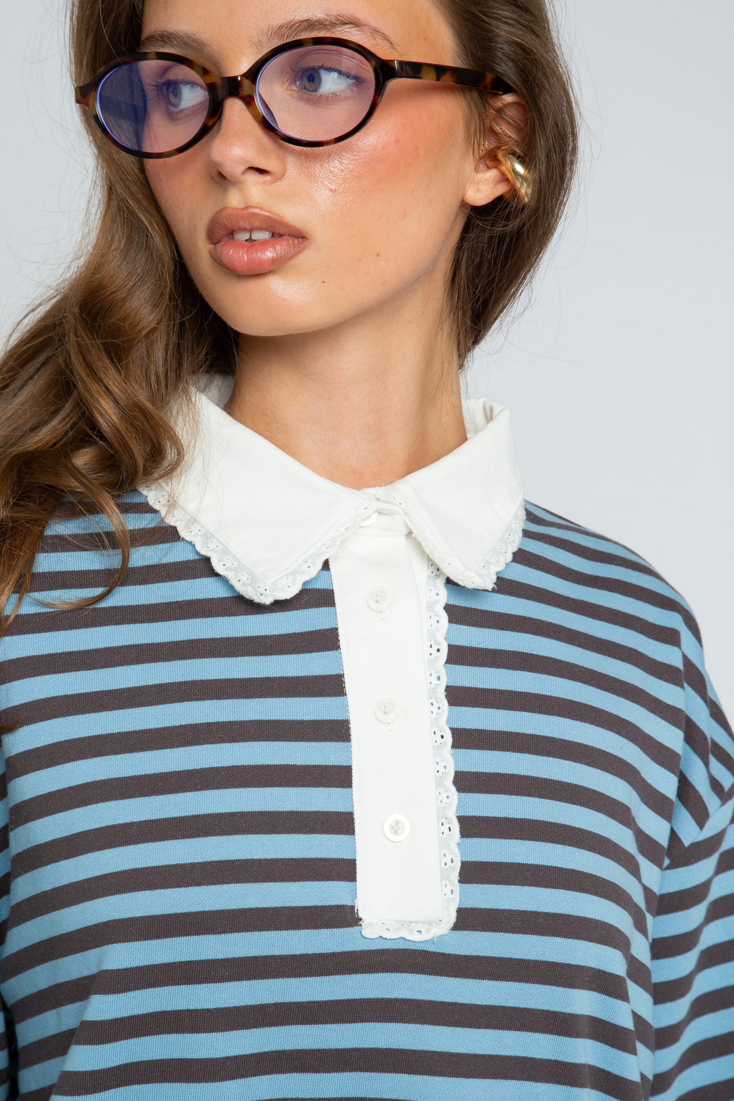 Daisy Street - Blue & Brown Stripe Rugby-style Mona Top