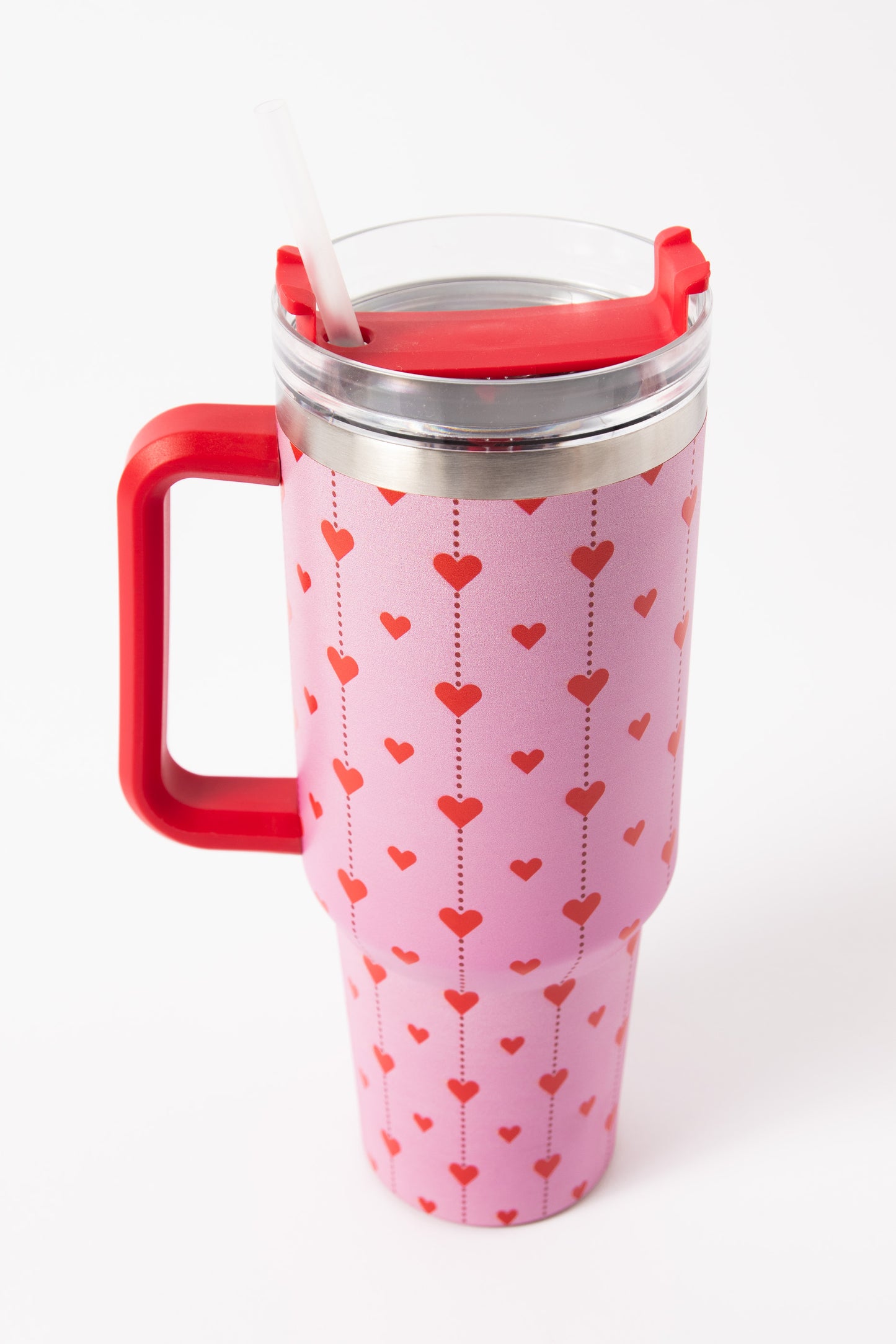 Daisy Street - Pink & Red Heart Print Drinking Cup with Handle