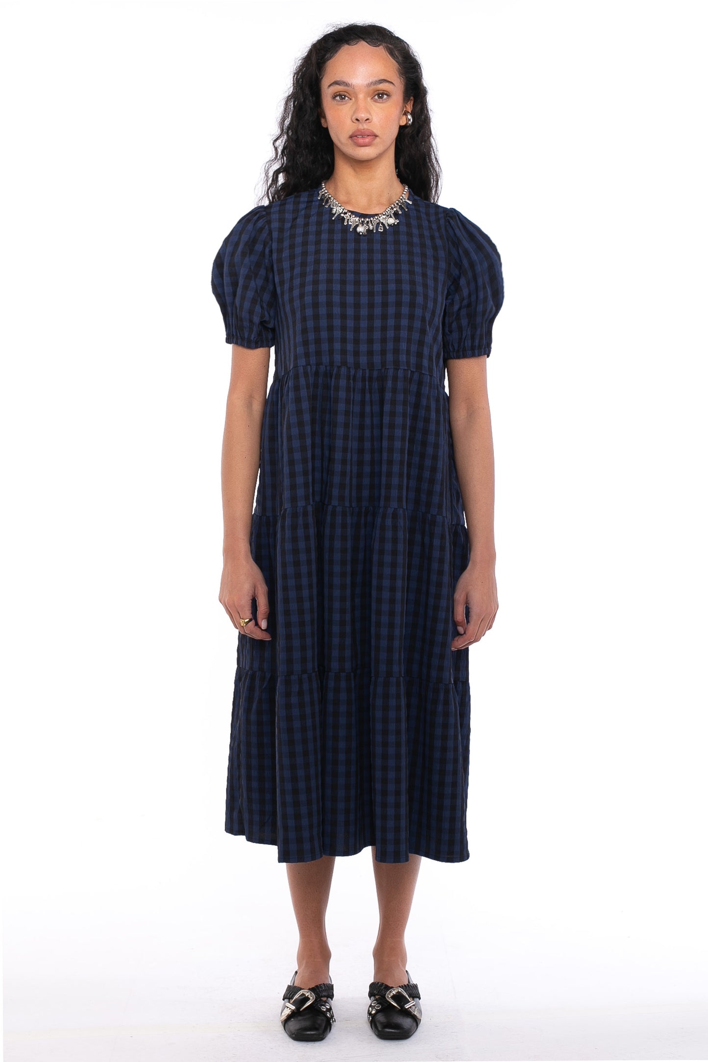 Daisy Street - Blue & Black Gingham Tiered Smock Dress