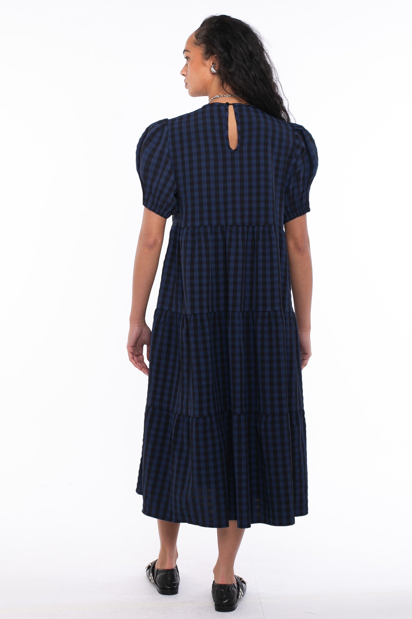 Daisy Street - Blue & Black Gingham Tiered Smock Dress