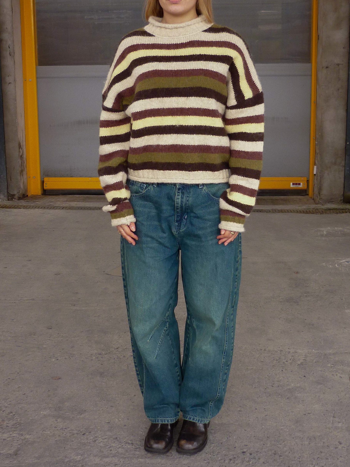 Daisy Street - Cream, Burgundy & Khaki Stripe Knitted Jumper