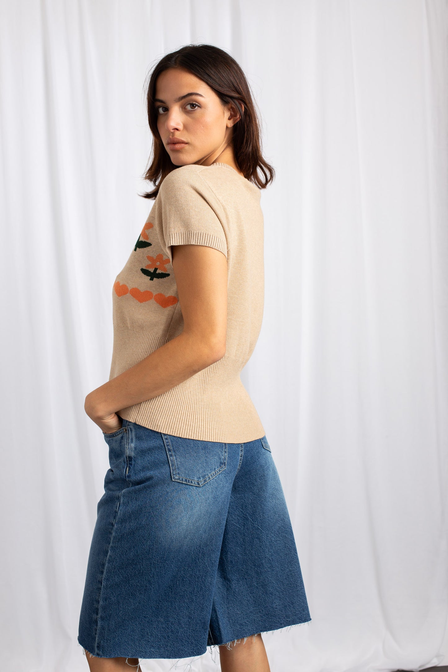 Daisy Street - Cropped Cardigan with Embroidered Flowers