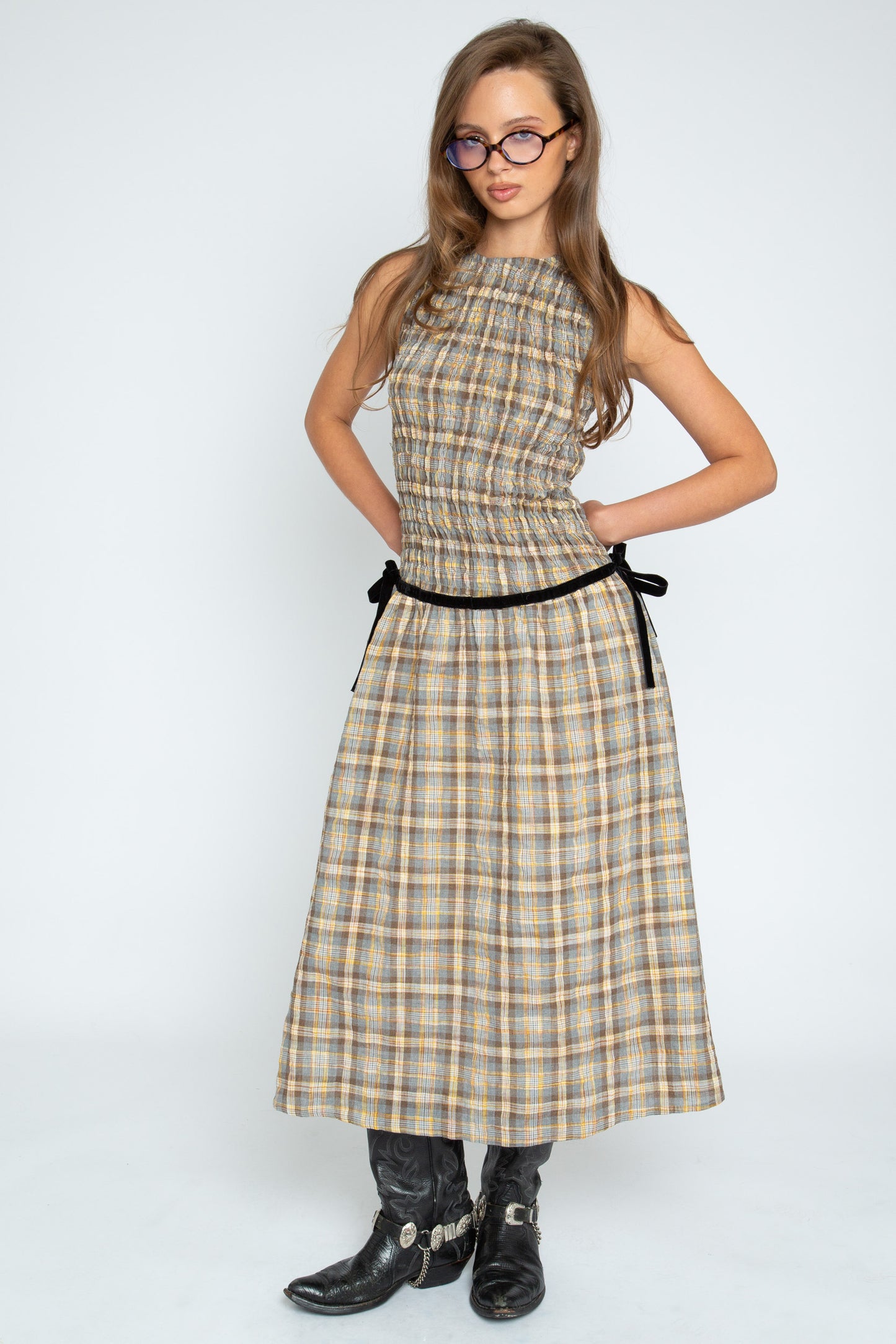 Daisy Street - Yellow & Brown Check Nola Dress