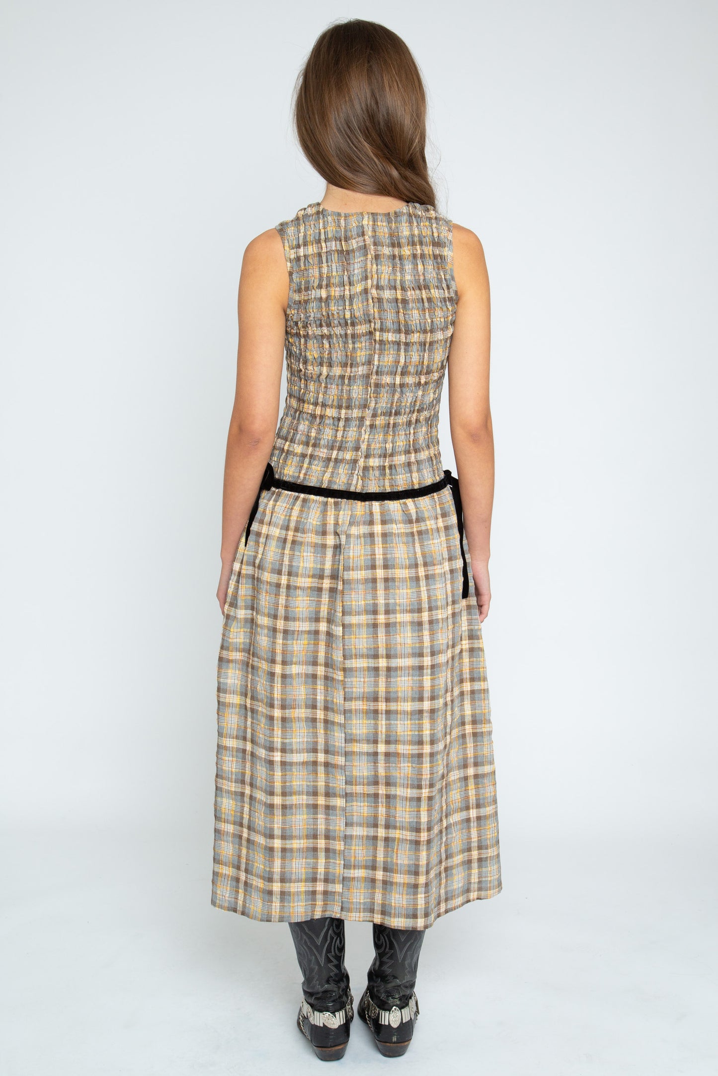 Daisy Street - Yellow & Brown Check Nola Dress