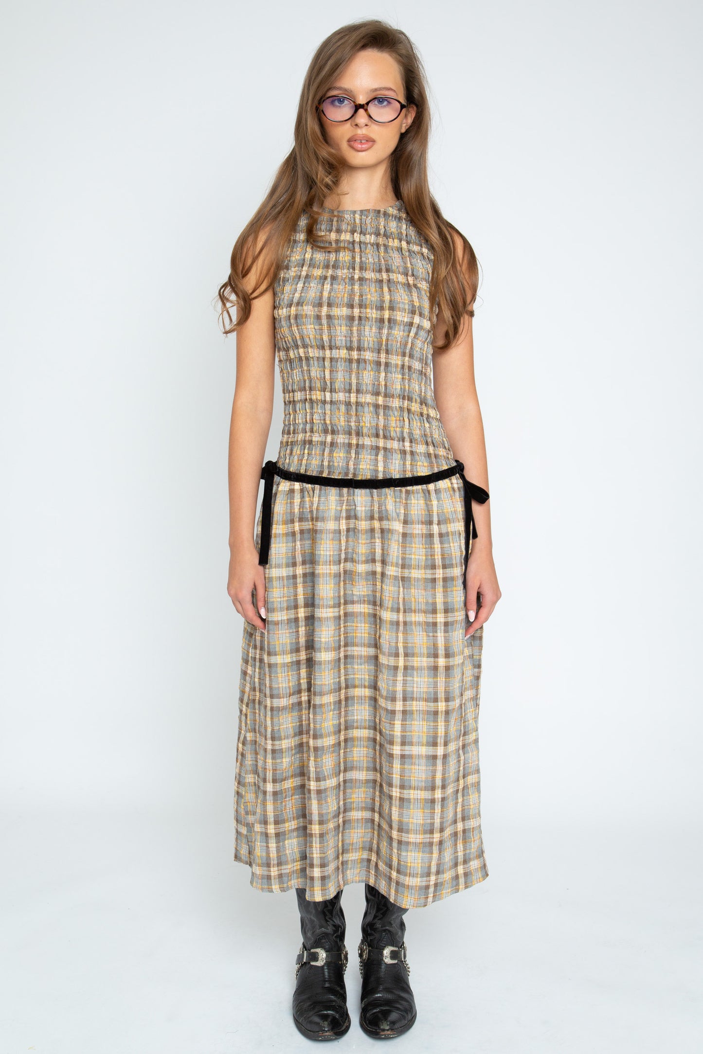 Daisy Street - Yellow & Brown Check Nola Dress