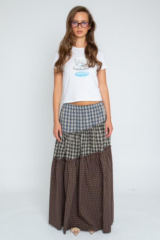 Daisy Street - Mixed Check Asymmetric Lula Maxi Skirt