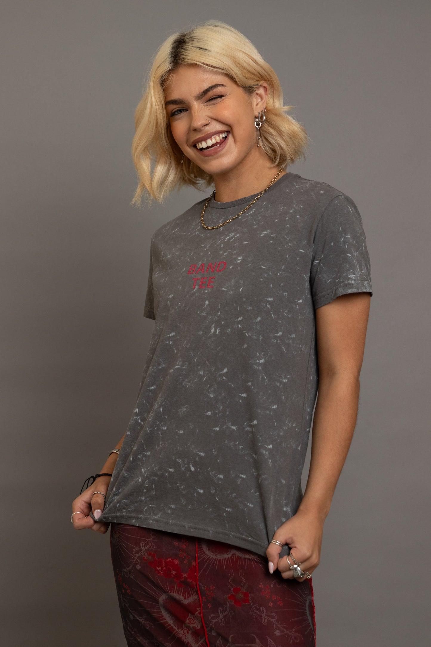 Daisy Street - 'Band Tee' Snow Wash Grey Tee