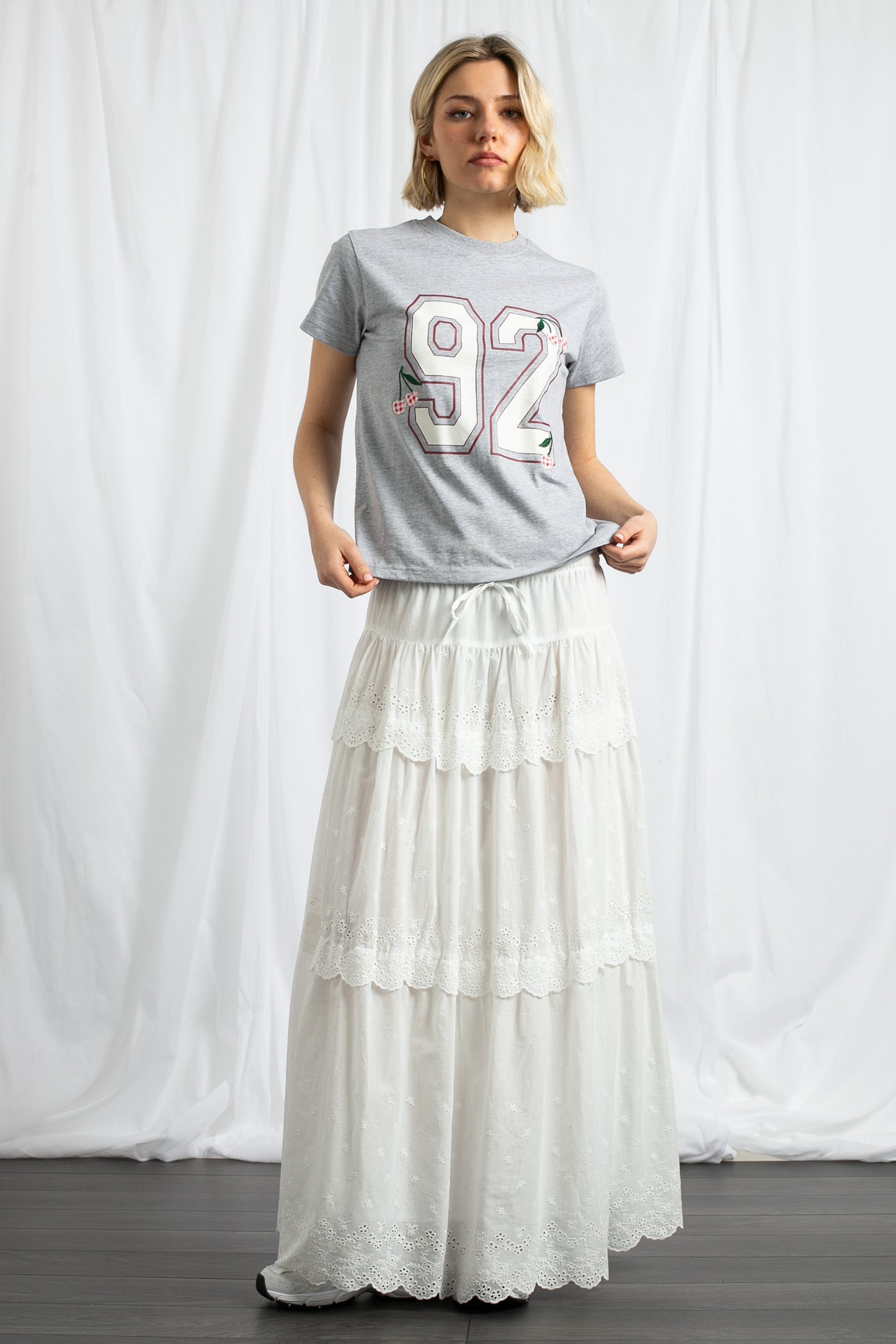 Daisy Street - White Broderie Trim Tiered Maxi Skirt