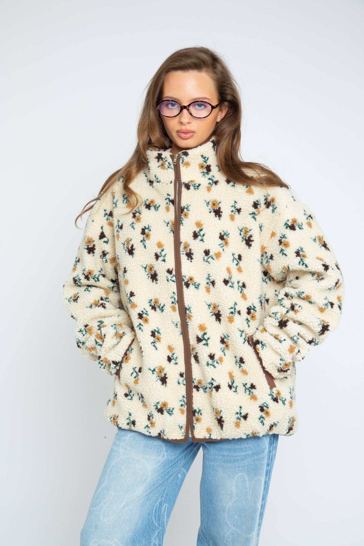 Daisy Street - Zip-up Floral Fleece Aspen Jacket
