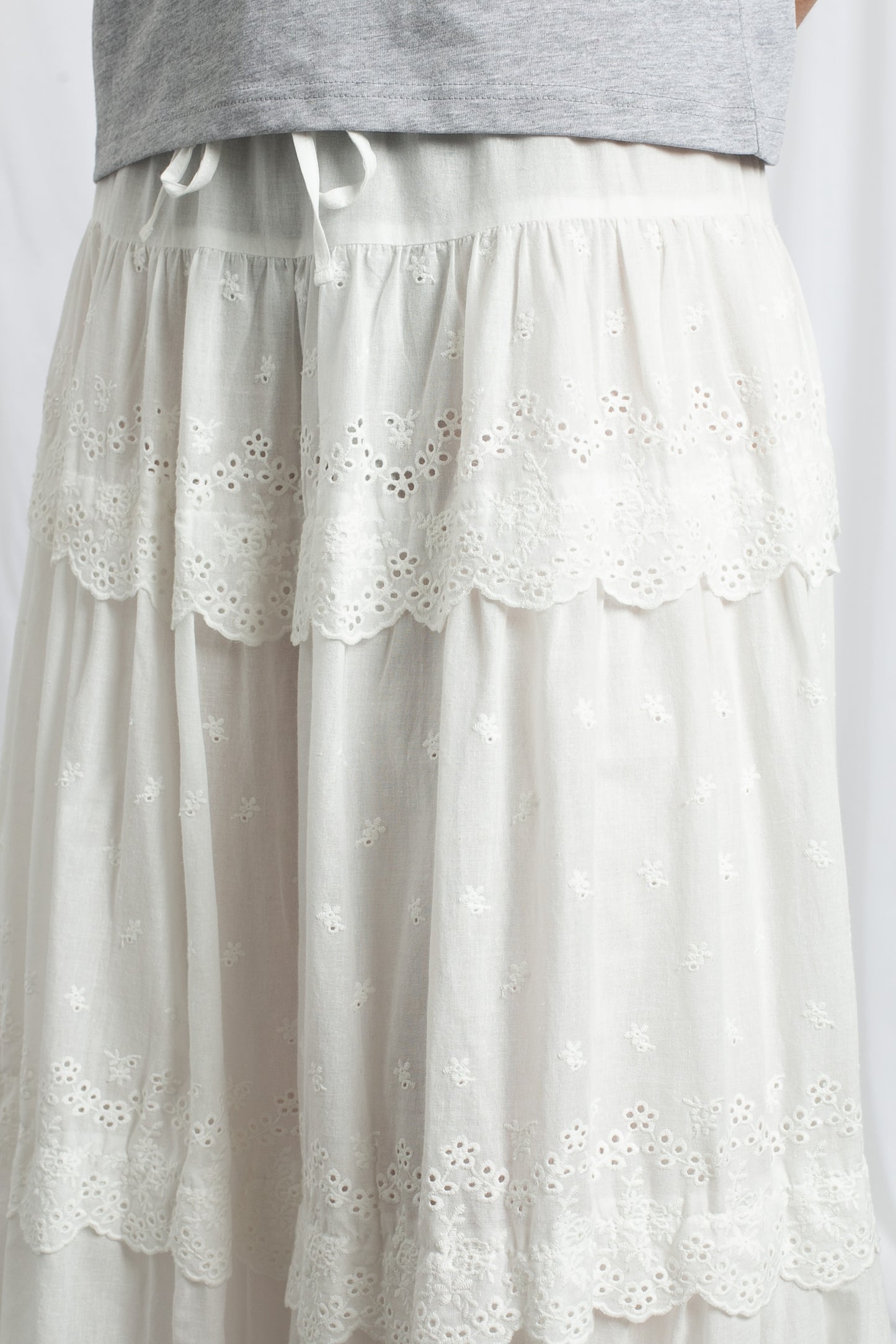 Daisy Street - White Broderie Trim Tiered Maxi Skirt