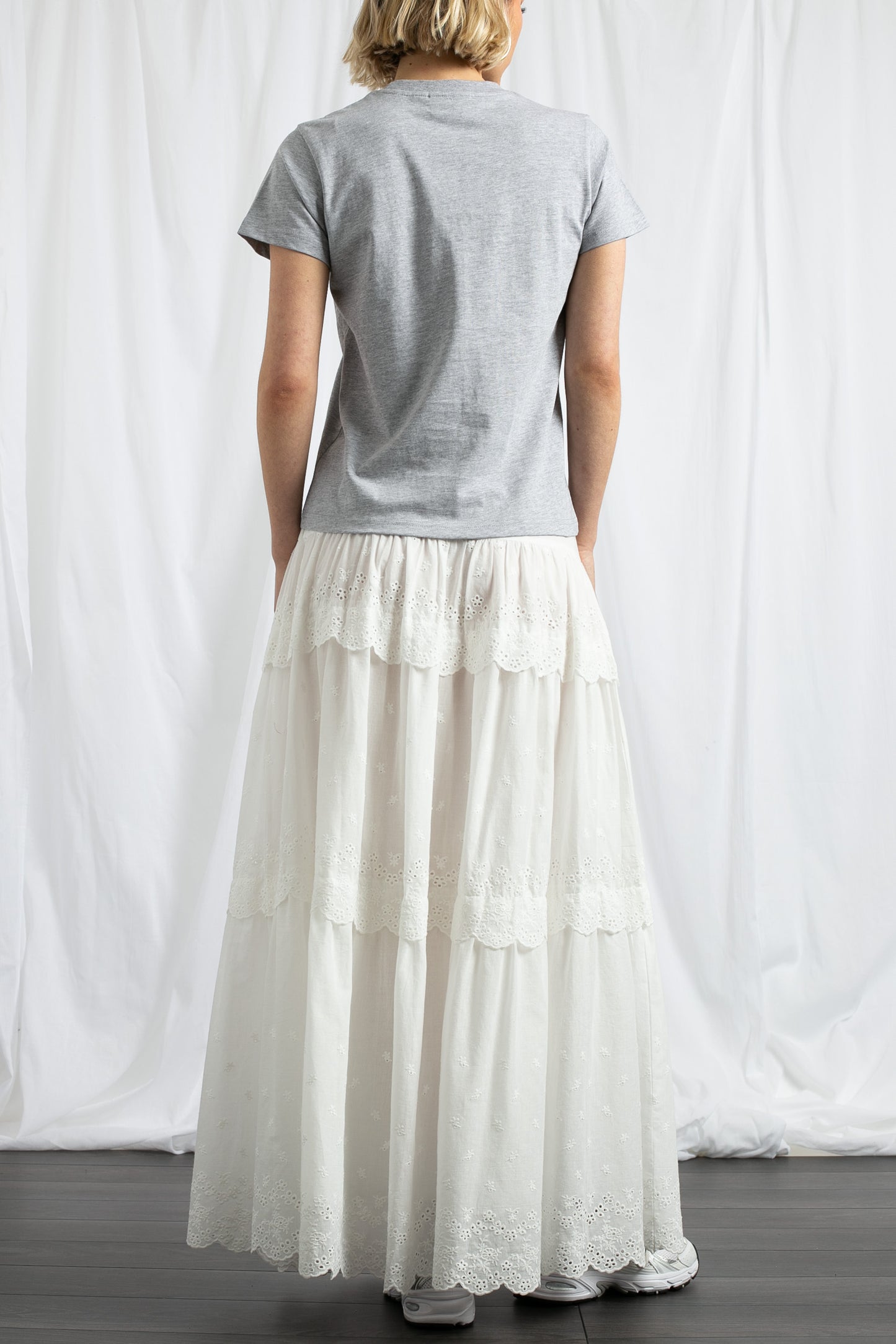 Daisy Street - White Broderie Trim Tiered Maxi Skirt
