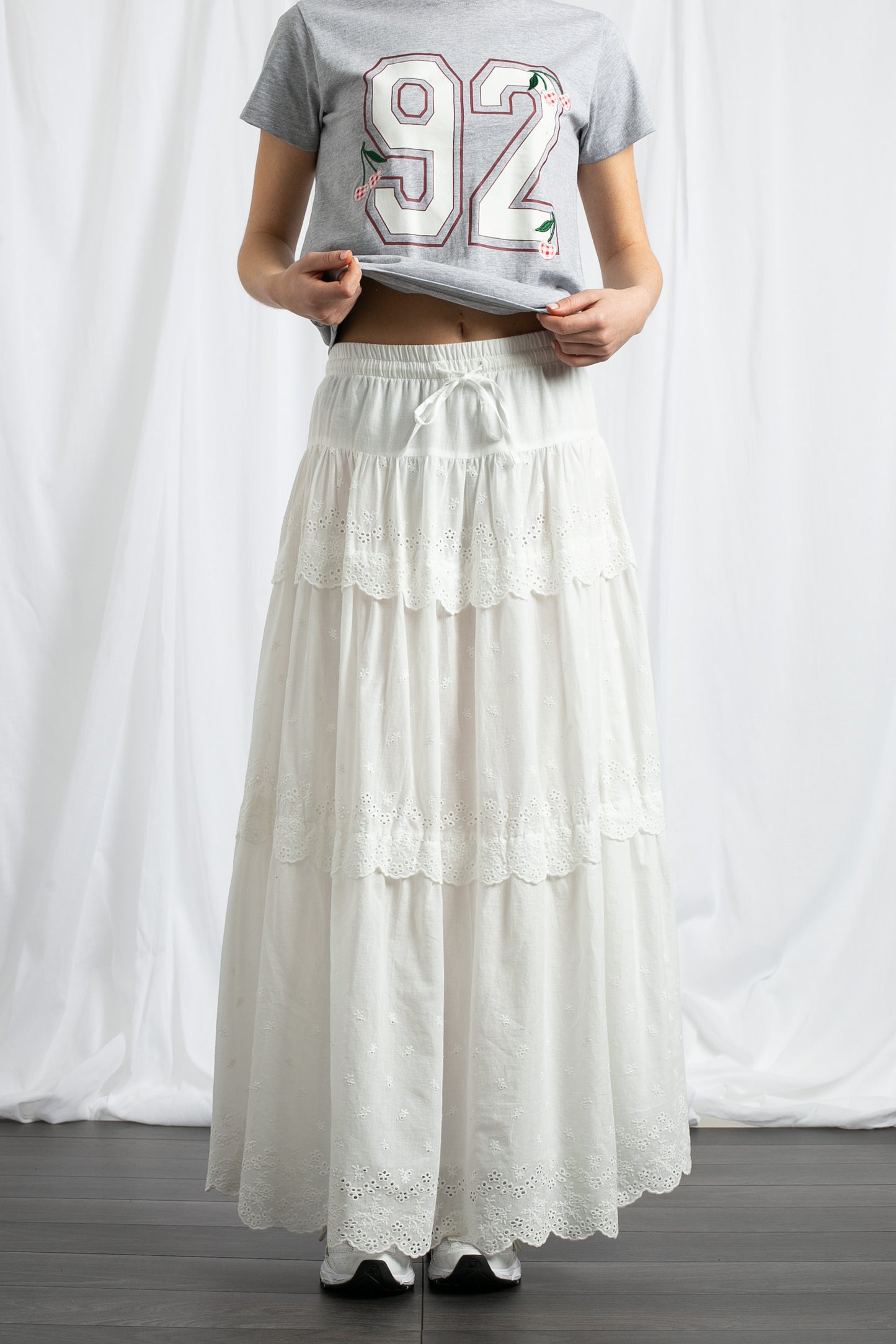 Daisy Street - White Broderie Trim Tiered Maxi Skirt