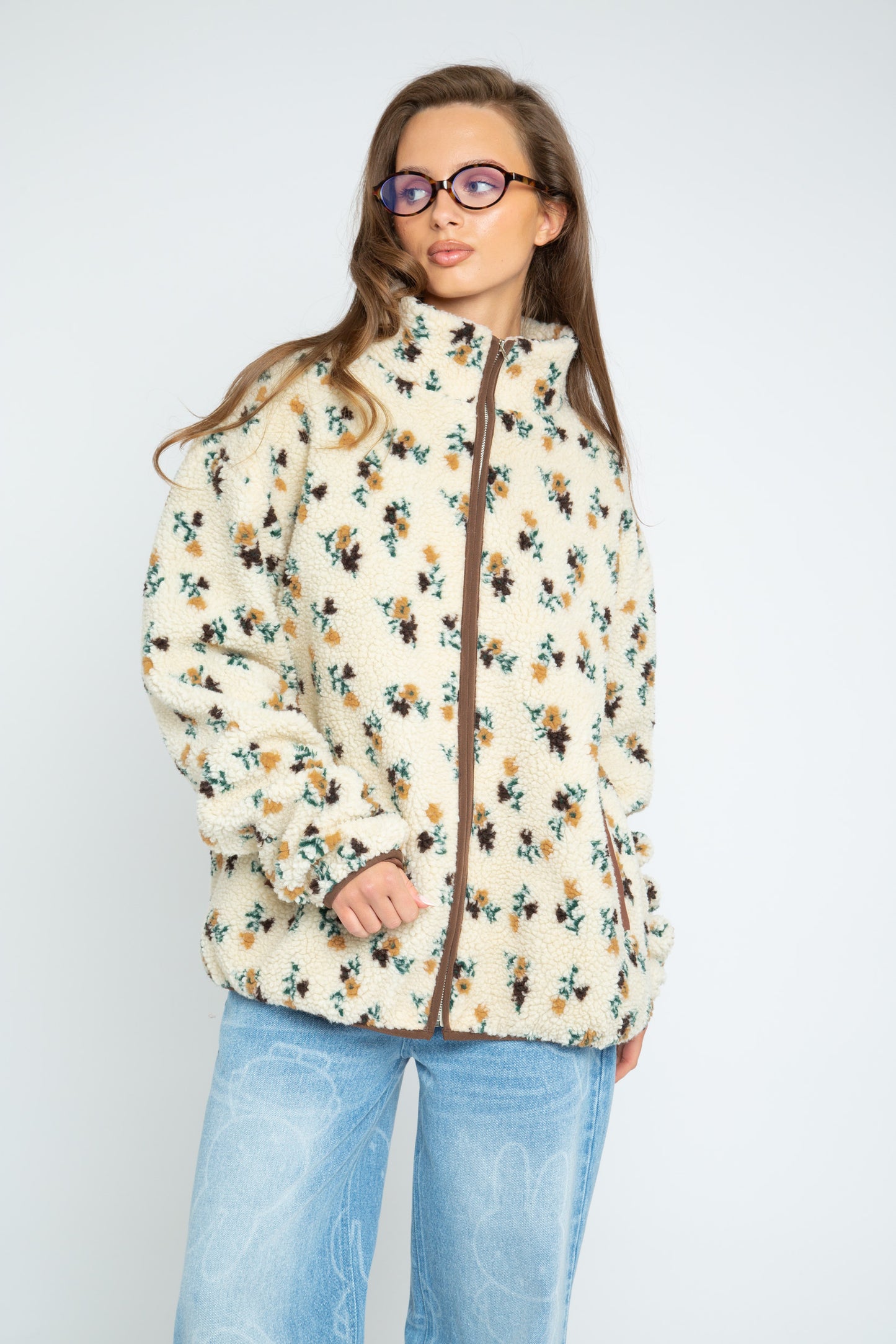 Daisy Street - Zip-up Floral Fleece Aspen Jacket