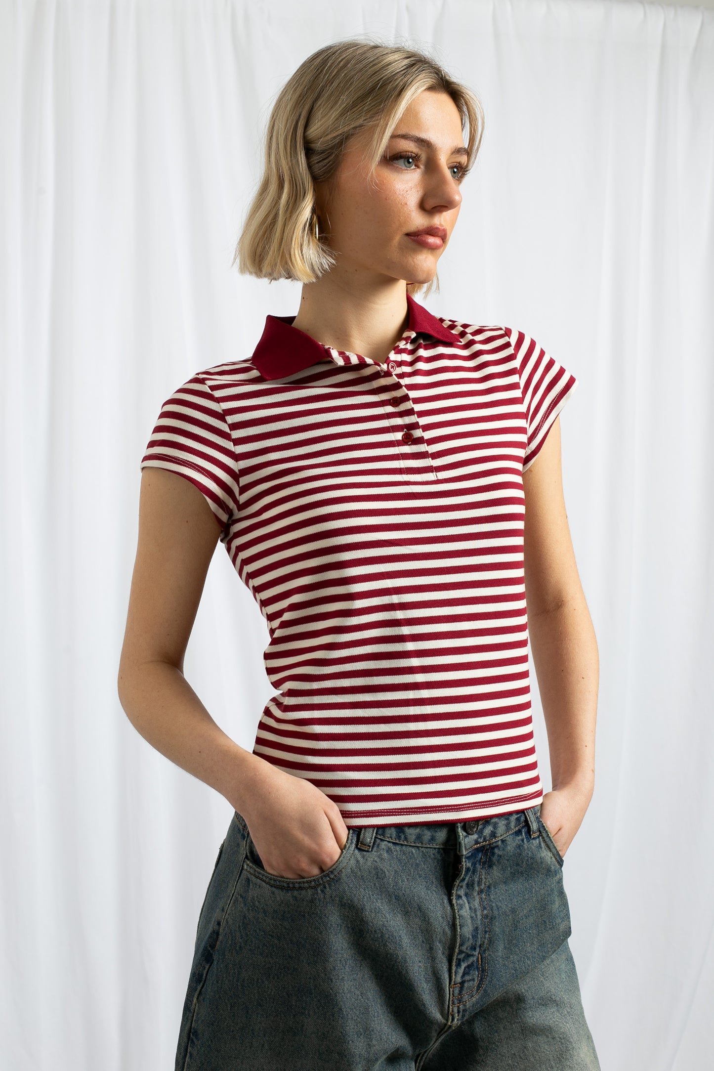 Daisy Street - Red and White Striped Slim Polo Shirt