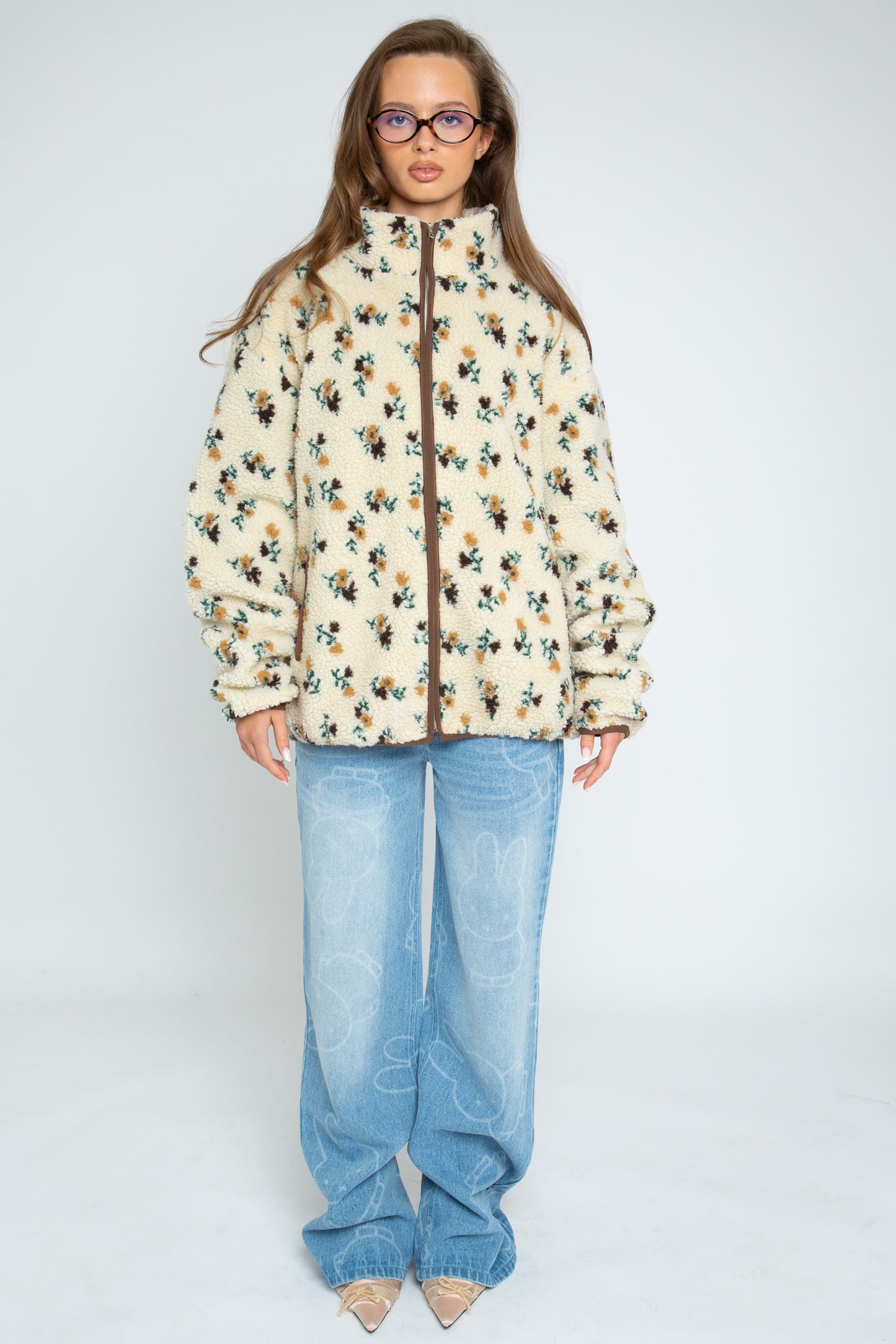 Daisy Street - Zip-up Floral Fleece Aspen Jacket