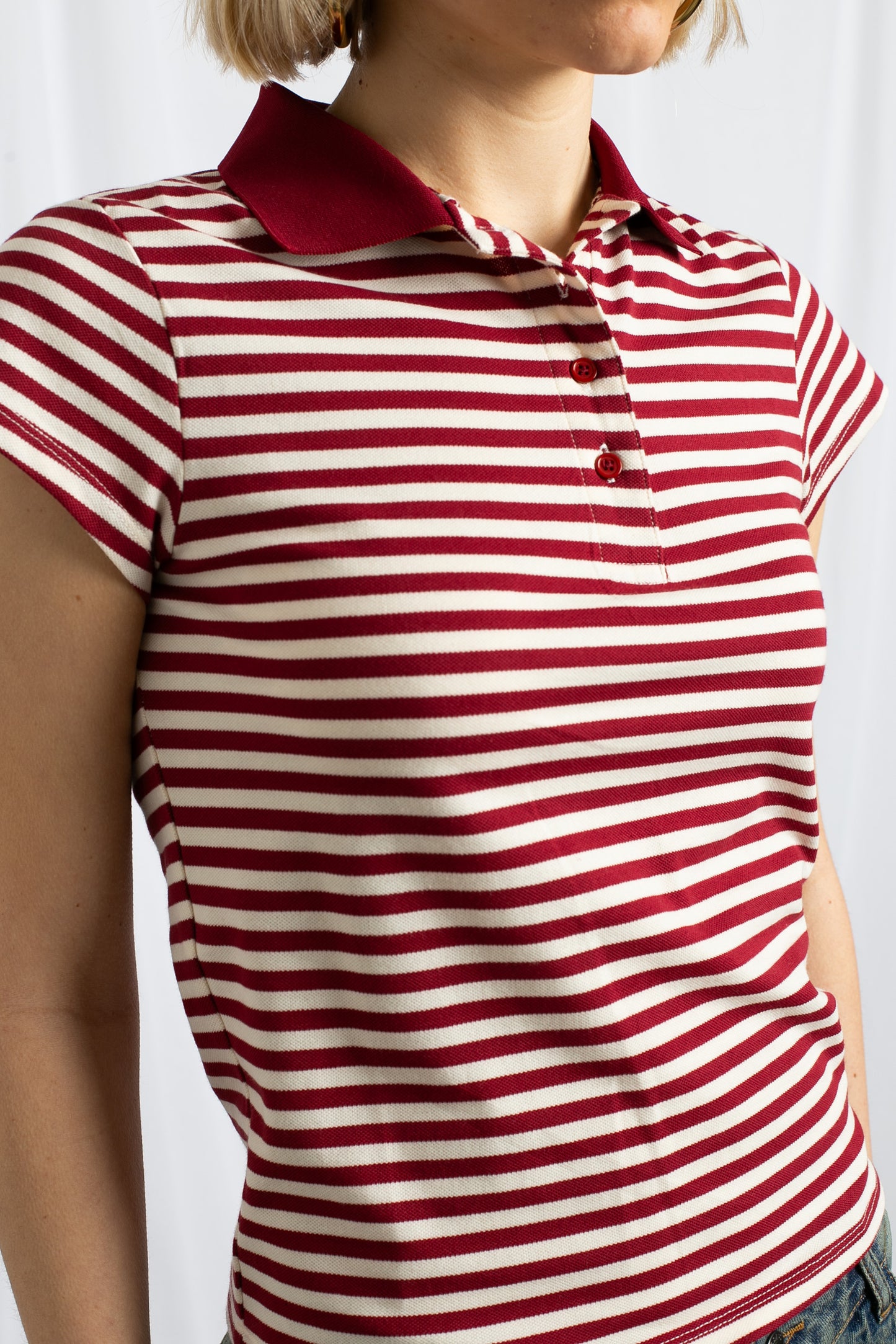 Daisy Street - Red and White Striped Slim Polo Shirt