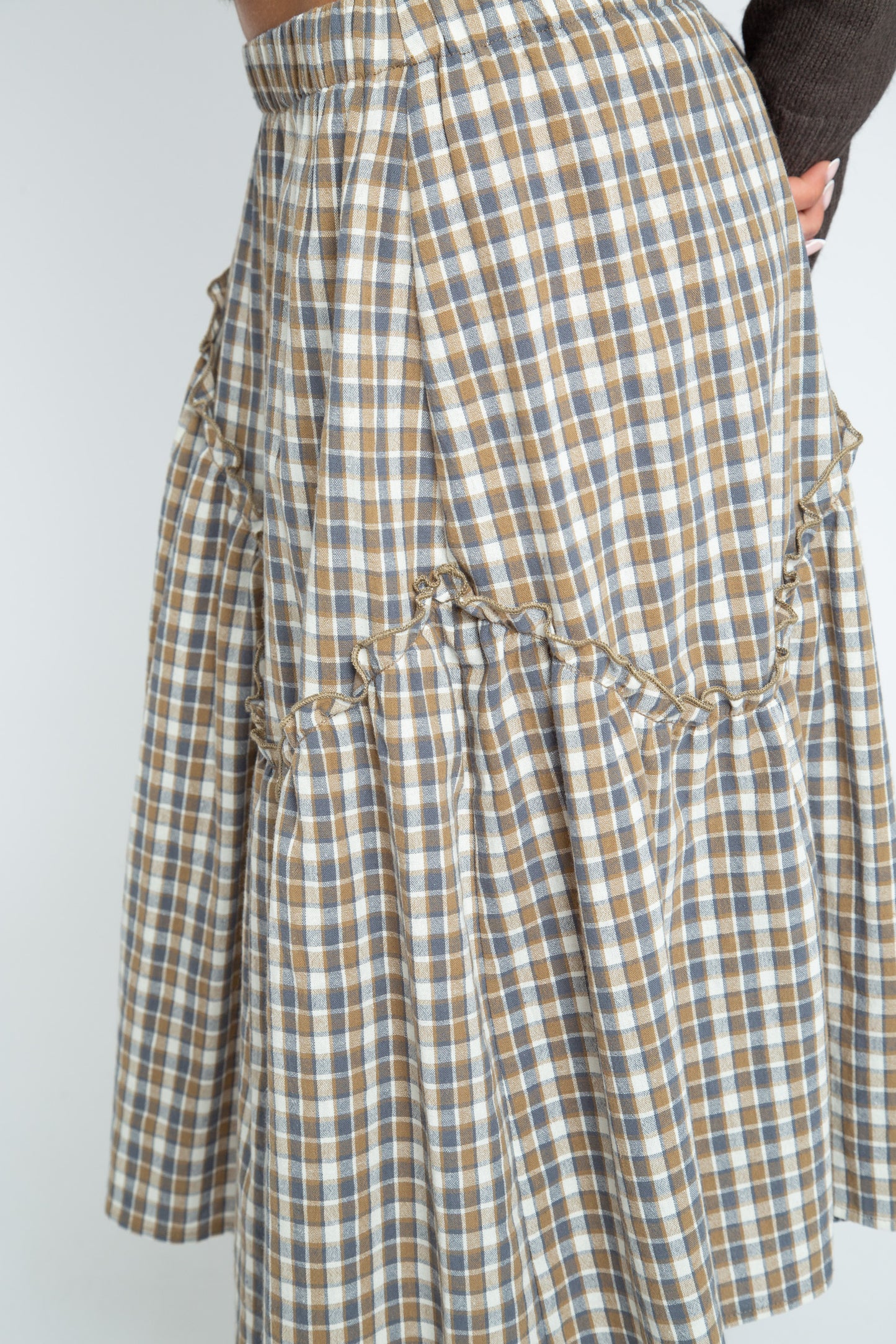 Daisy Street - Brown Check Asymmetric Frill Delphine Skirt