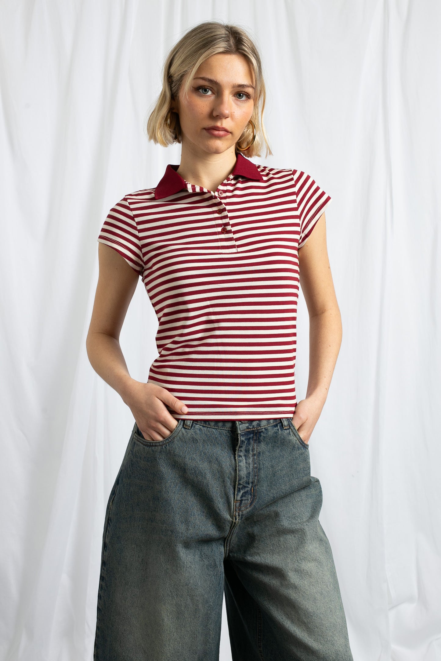 Daisy Street - Red and White Striped Slim Polo Shirt