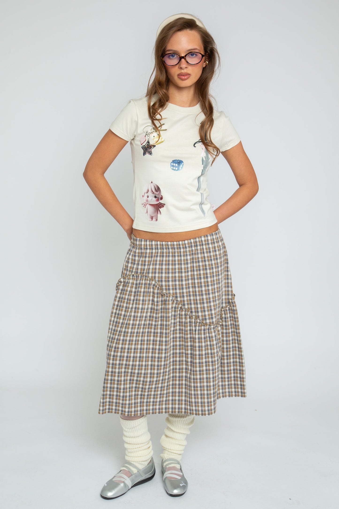 Daisy Street - Brown Check Asymmetric Frill Delphine Skirt