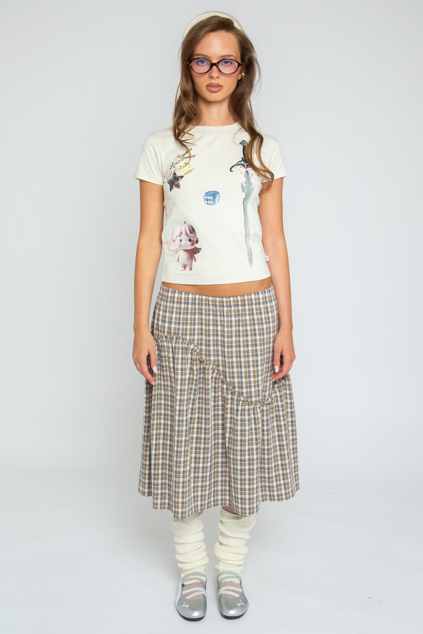 Daisy Street - Brown Check Asymmetric Frill Delphine Skirt