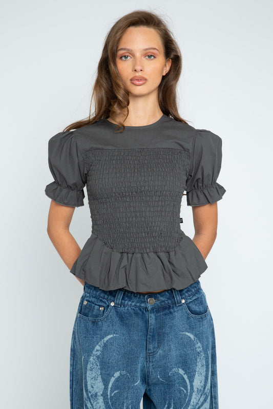 Daisy Street - Slate Grey Shirred Lilith Top