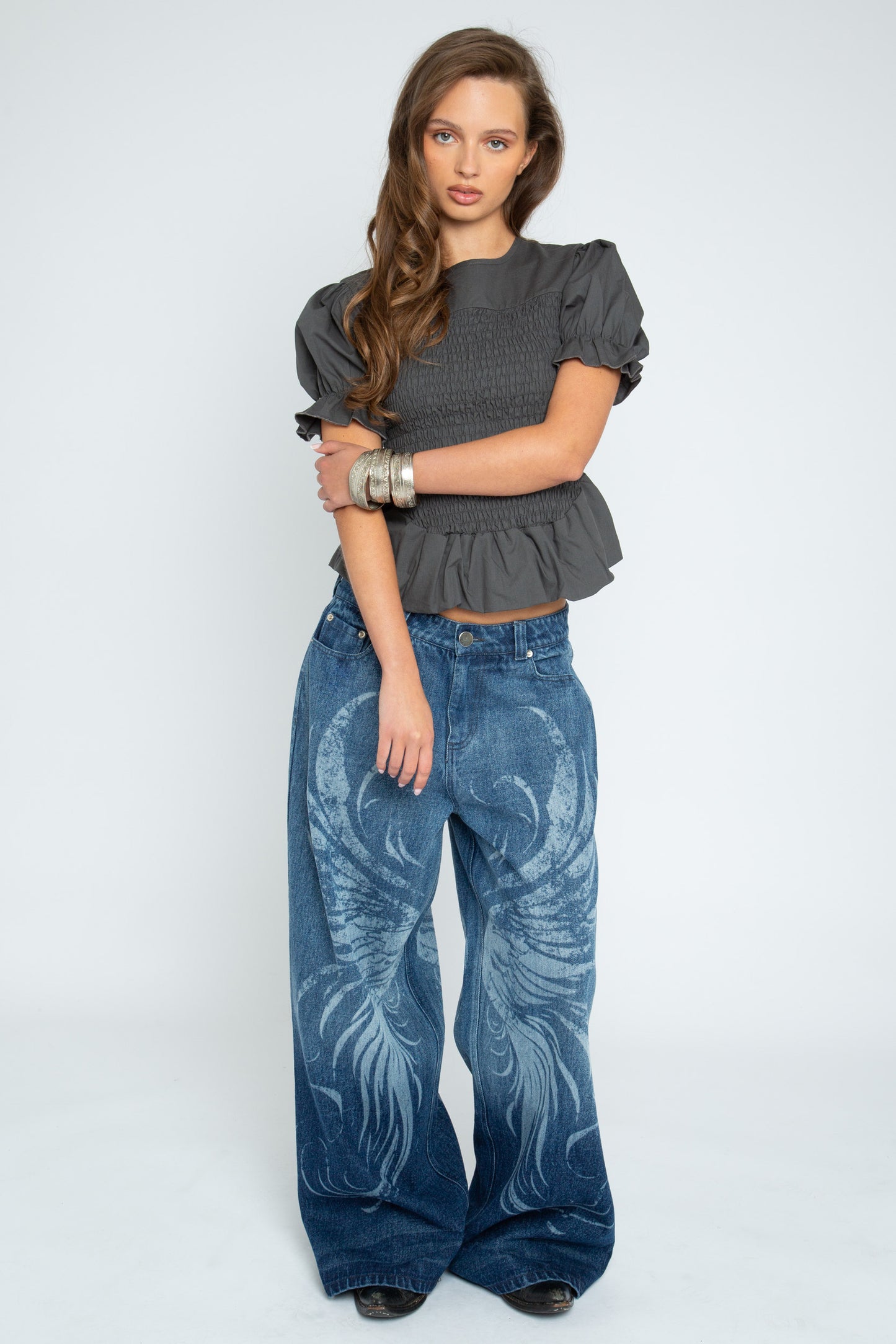 Daisy Street - Slate Grey Shirred Lilith Top