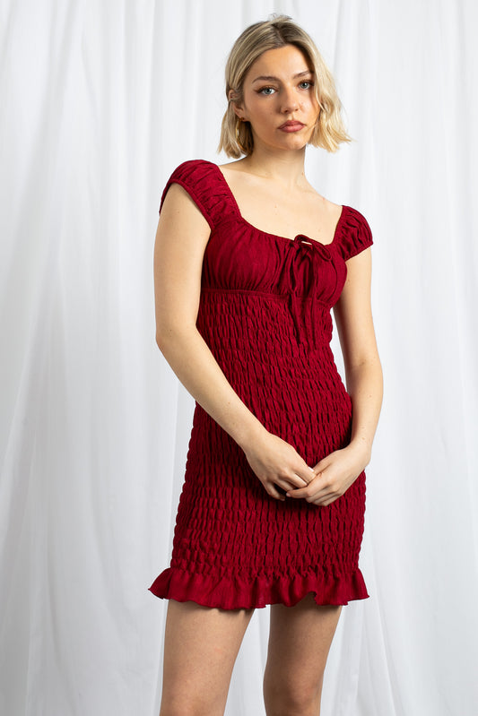 Daisy Street - Red Shirred Milkmaid Mini Dress