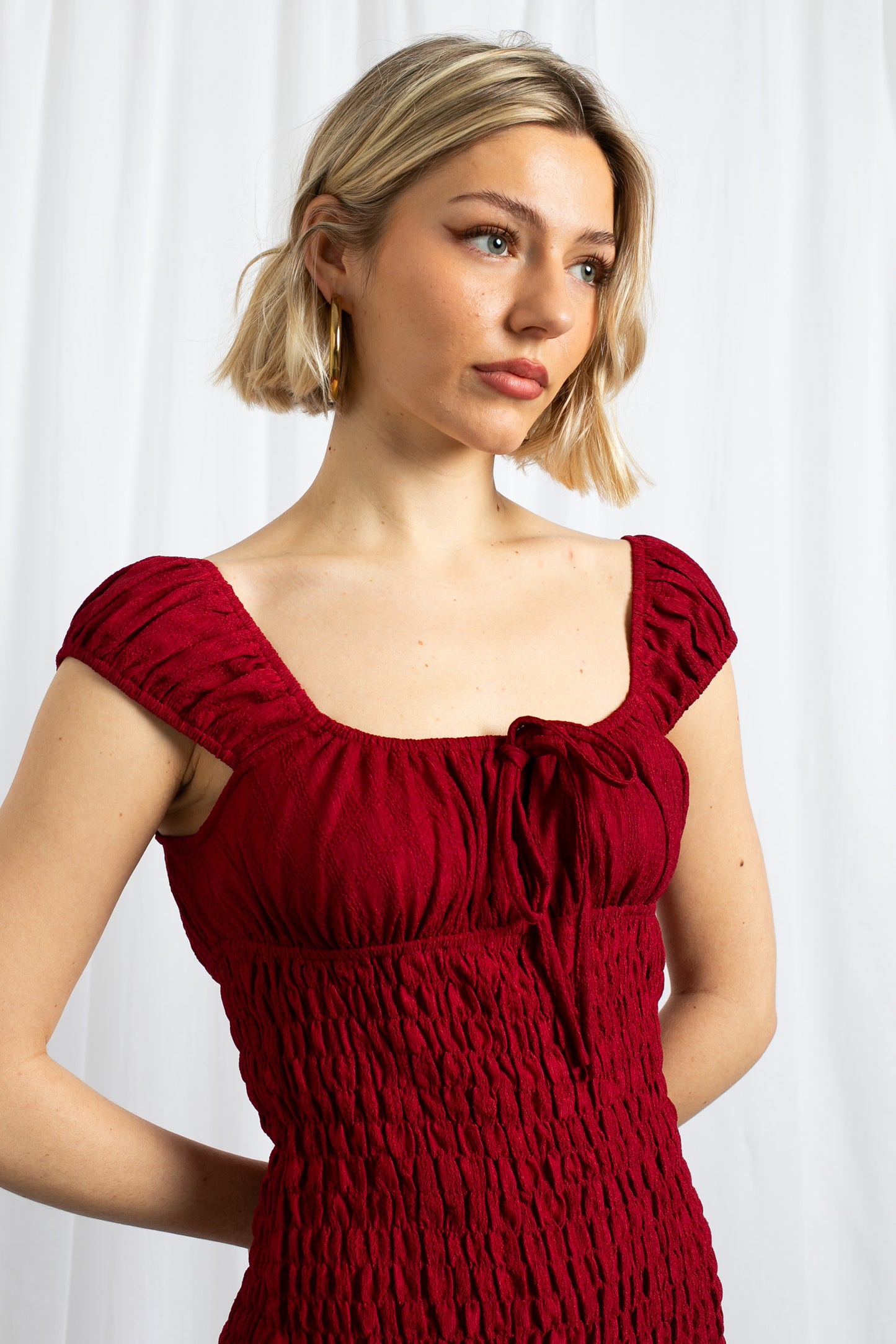 Daisy Street - Red Shirred Milkmaid Mini Dress