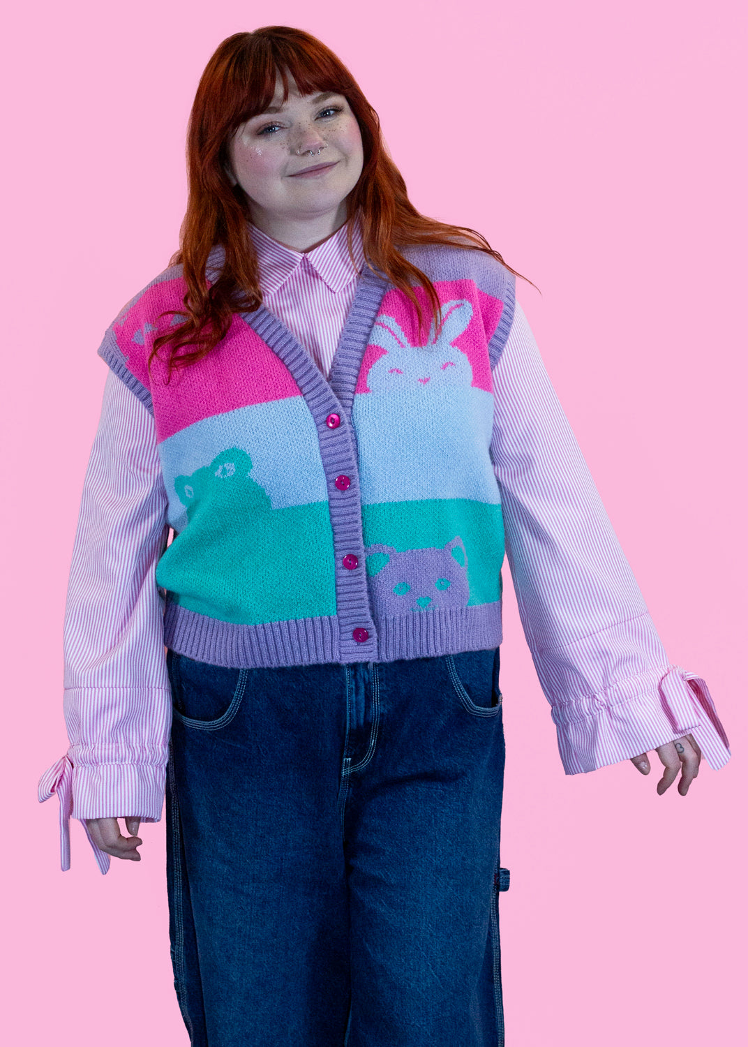 Home of Rainbows - Pastel Peepo Animal Knit Sweater Vest