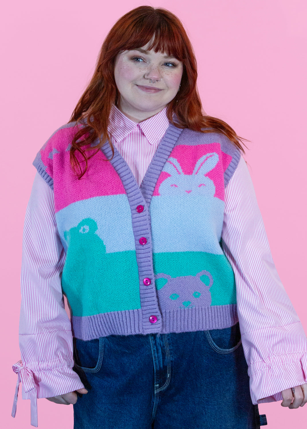 Home of Rainbows - Pastel Peepo Animal Knit Sweater Vest